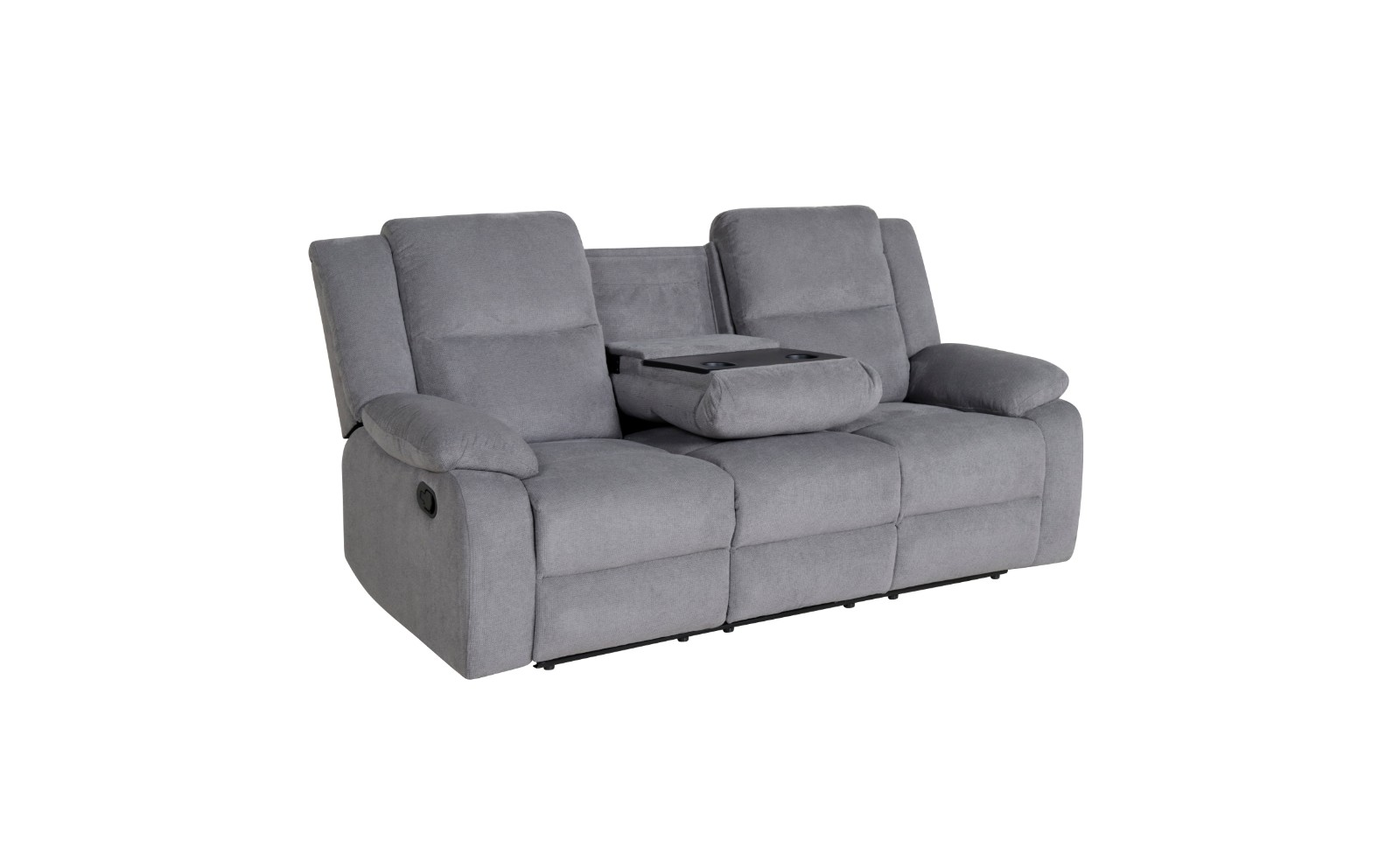 Rancher 2 Seater Recliner Fabric Sofa With Tray Lounge - Mid Grey