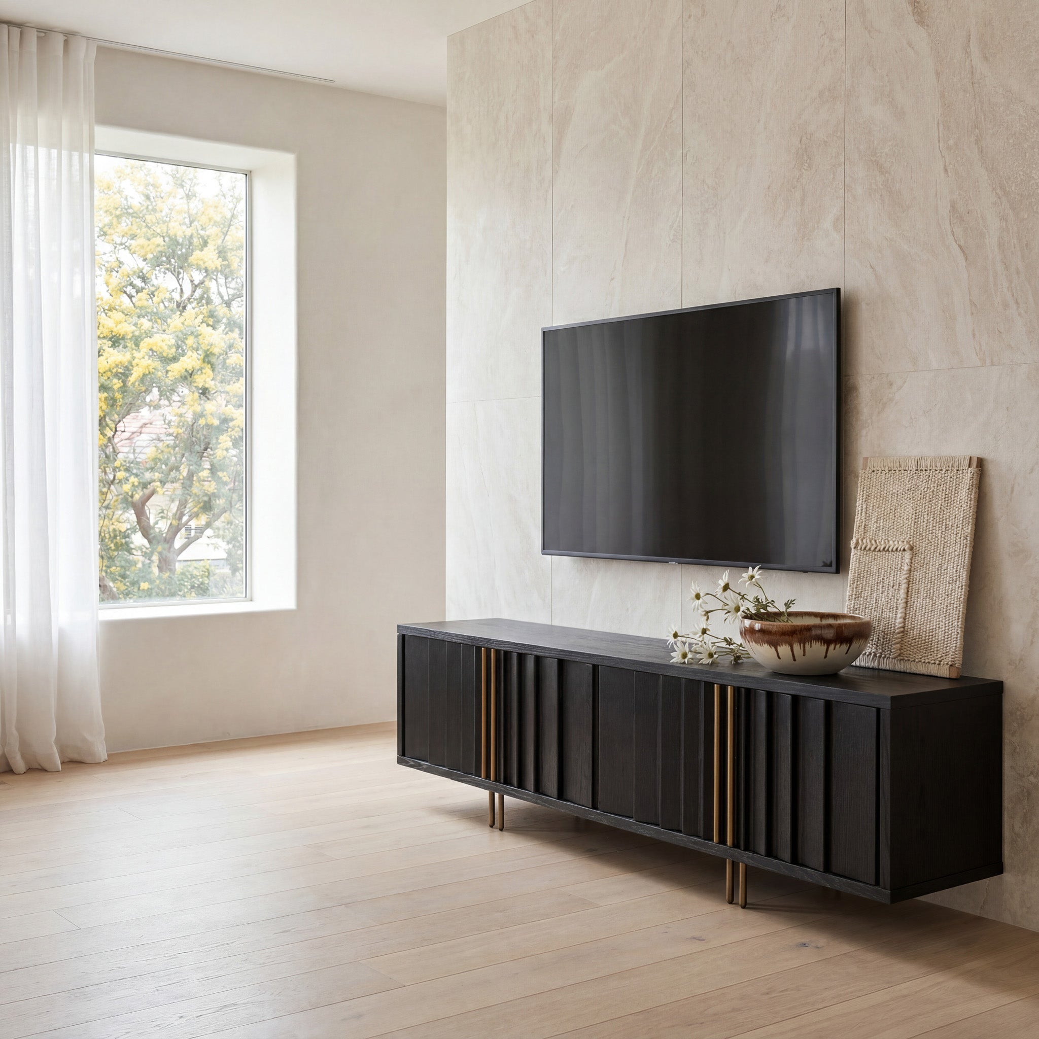 2m TV Entertainment Unit - Textured Espresso Black - Roshan