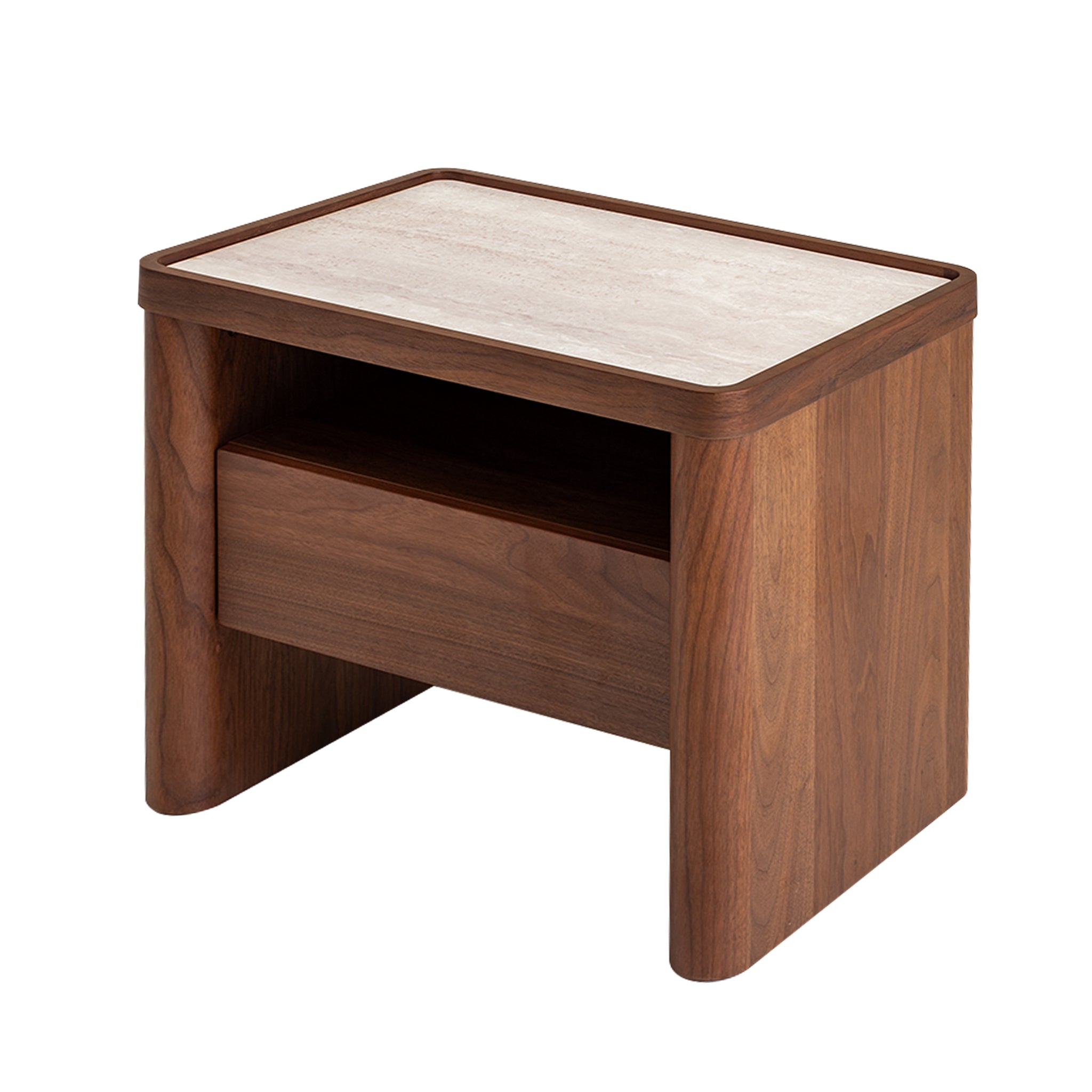CST10241-IG 60cm Glass Top Bedside Table - Walnut