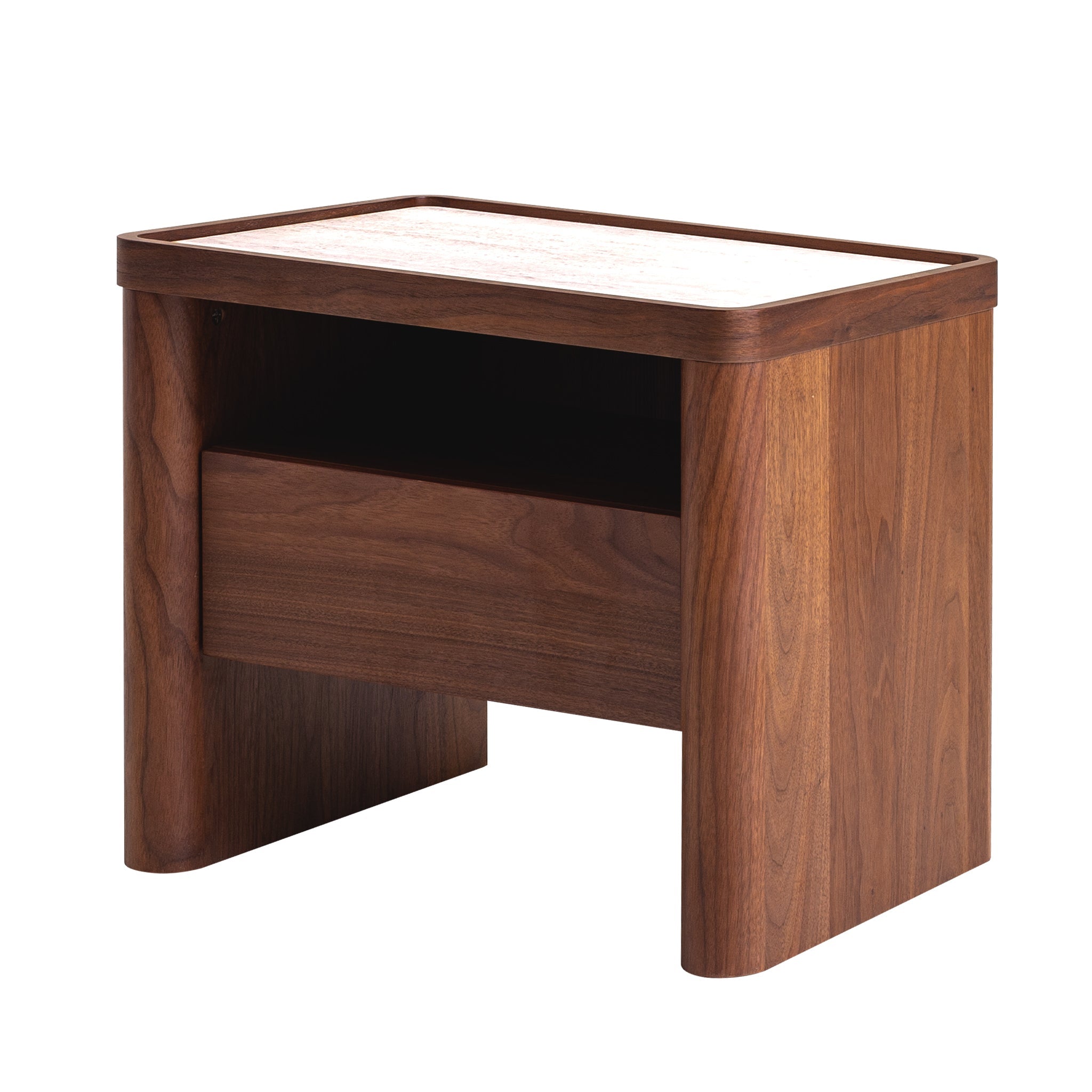 CST10241-IG 60cm Glass Top Bedside Table - Walnut