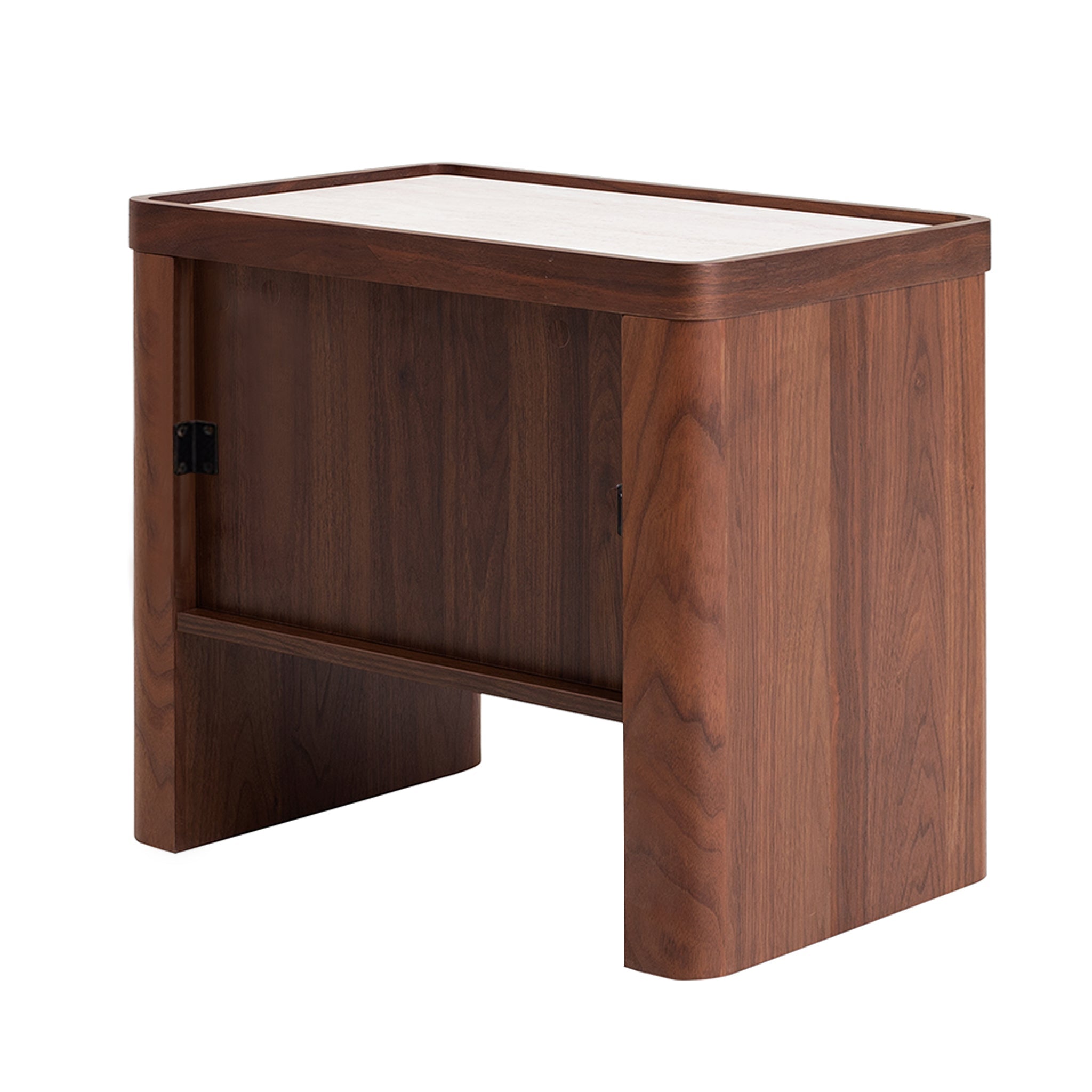 60cm Glass Top Bedside Table - Walnut