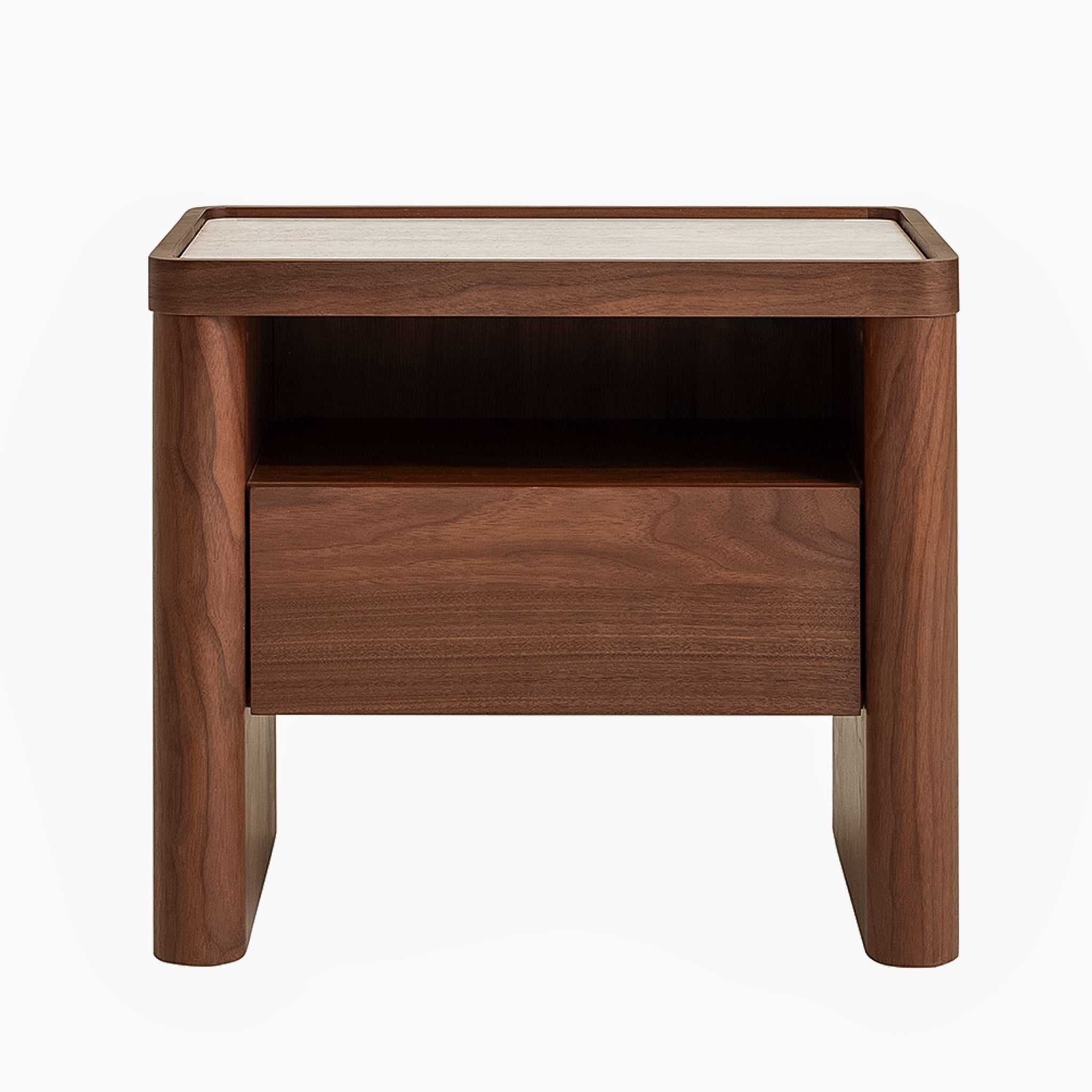 CST10241-IG 60cm Glass Top Bedside Table - Walnut