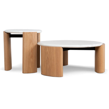 Showcasing Sikomora Nested Carrara Marble Coffee Table - Natural ST10318-NY Coffee Table by Calibre Furniturs