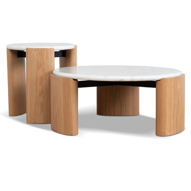 Showcasing Sikomora Nested Carrara Marble Coffee Table - Natural ST10318-NY Coffee Table by Calibre Furniturs