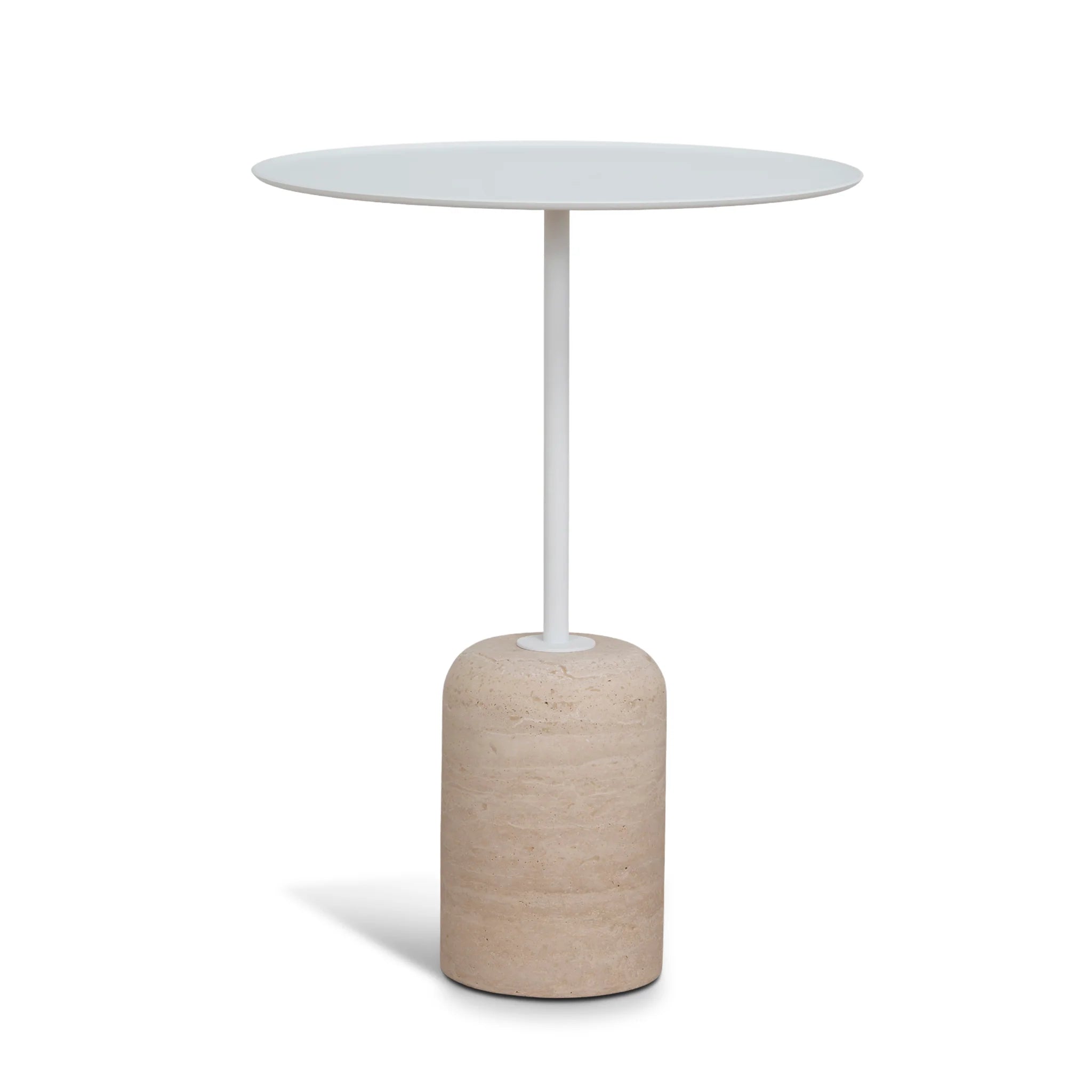 Showcasing Tasena 45cm Matte White Side Table - Travertine ST10319-NY Side Table by Calibre Furniturs