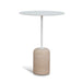 Showcasing Tasena 45cm Matte White Side Table - Travertine ST10319-NY Side Table by Calibre Furniturs