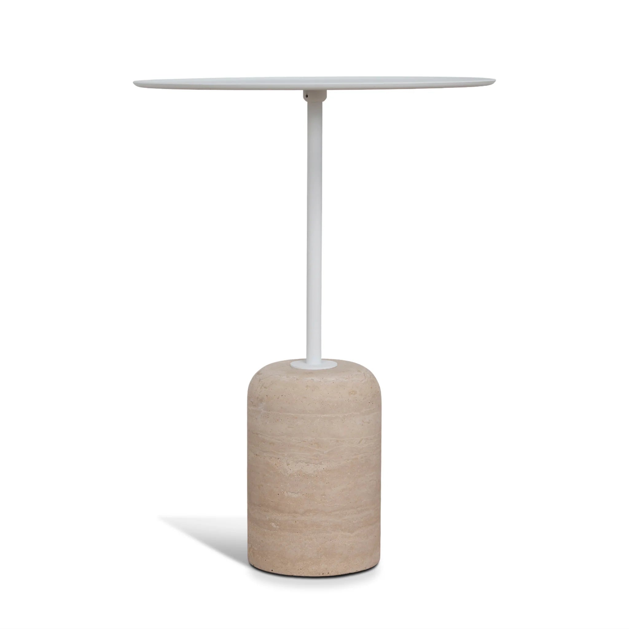 Showcasing Tasena 45cm Matte White Side Table - Travertine ST10319-NY Side Table by Calibre Furniturs