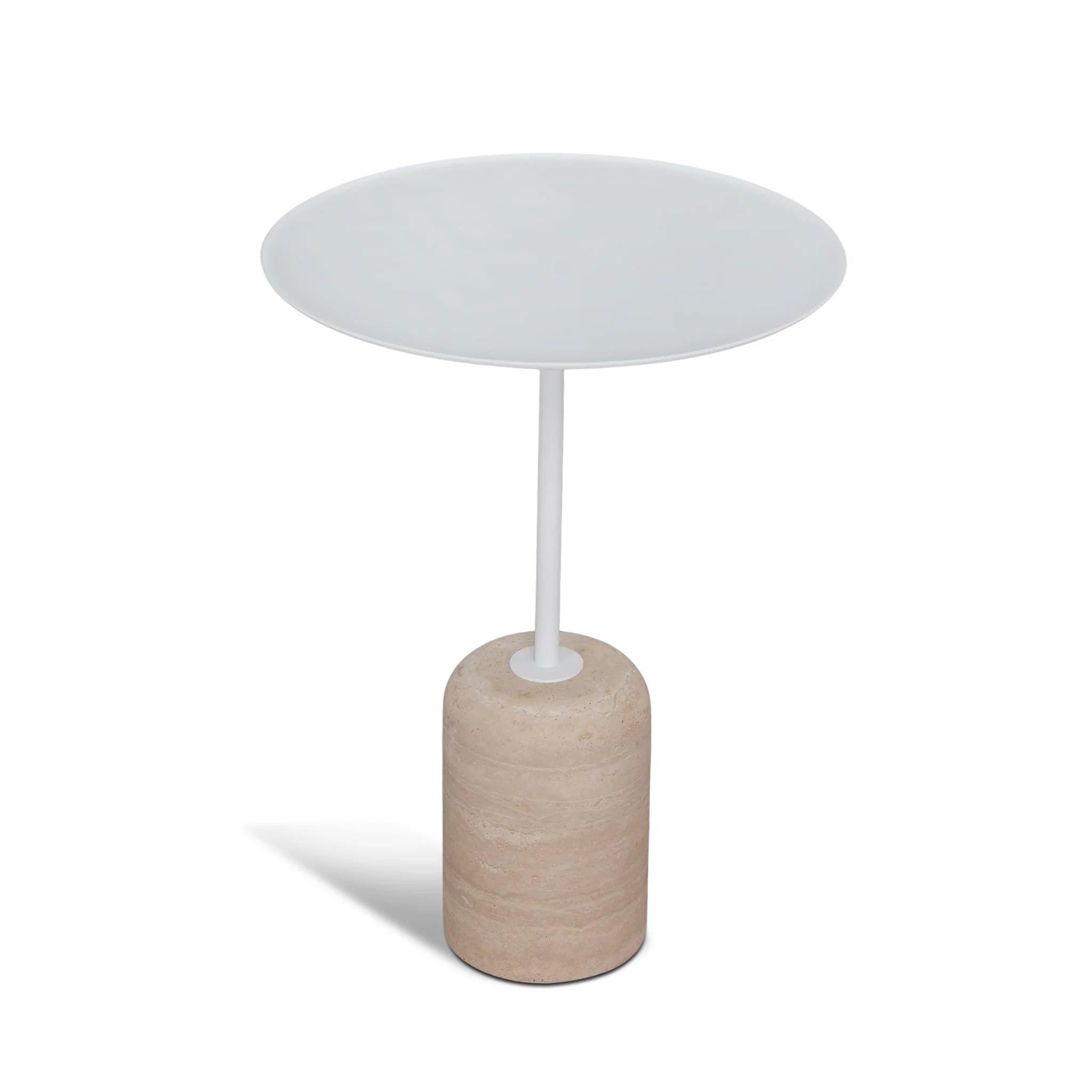 Showcasing Tasena 45cm Matte White Side Table - Travertine ST10319-NY Side Table by Calibre Furniturs