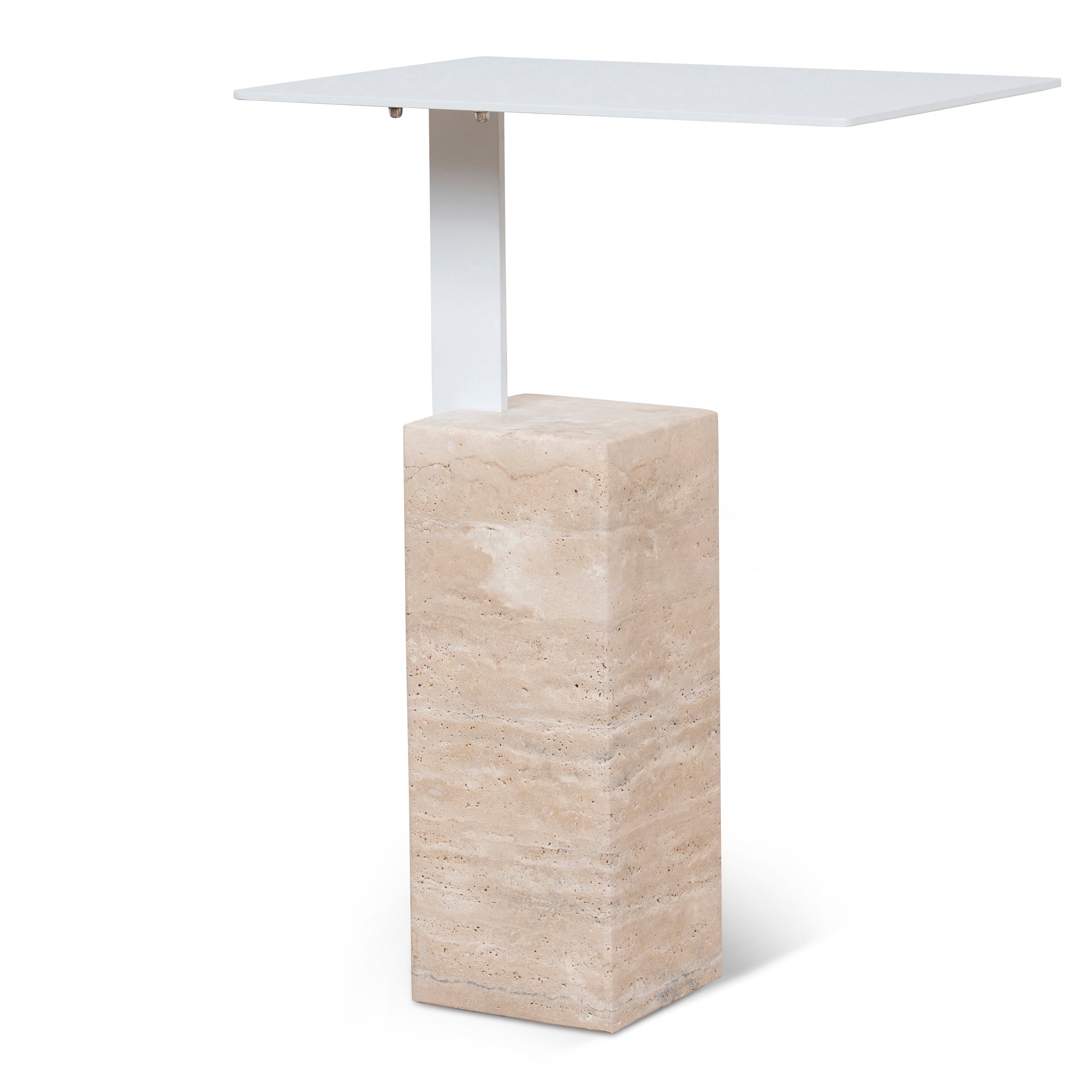 40cm Matte White Side Table - Natural