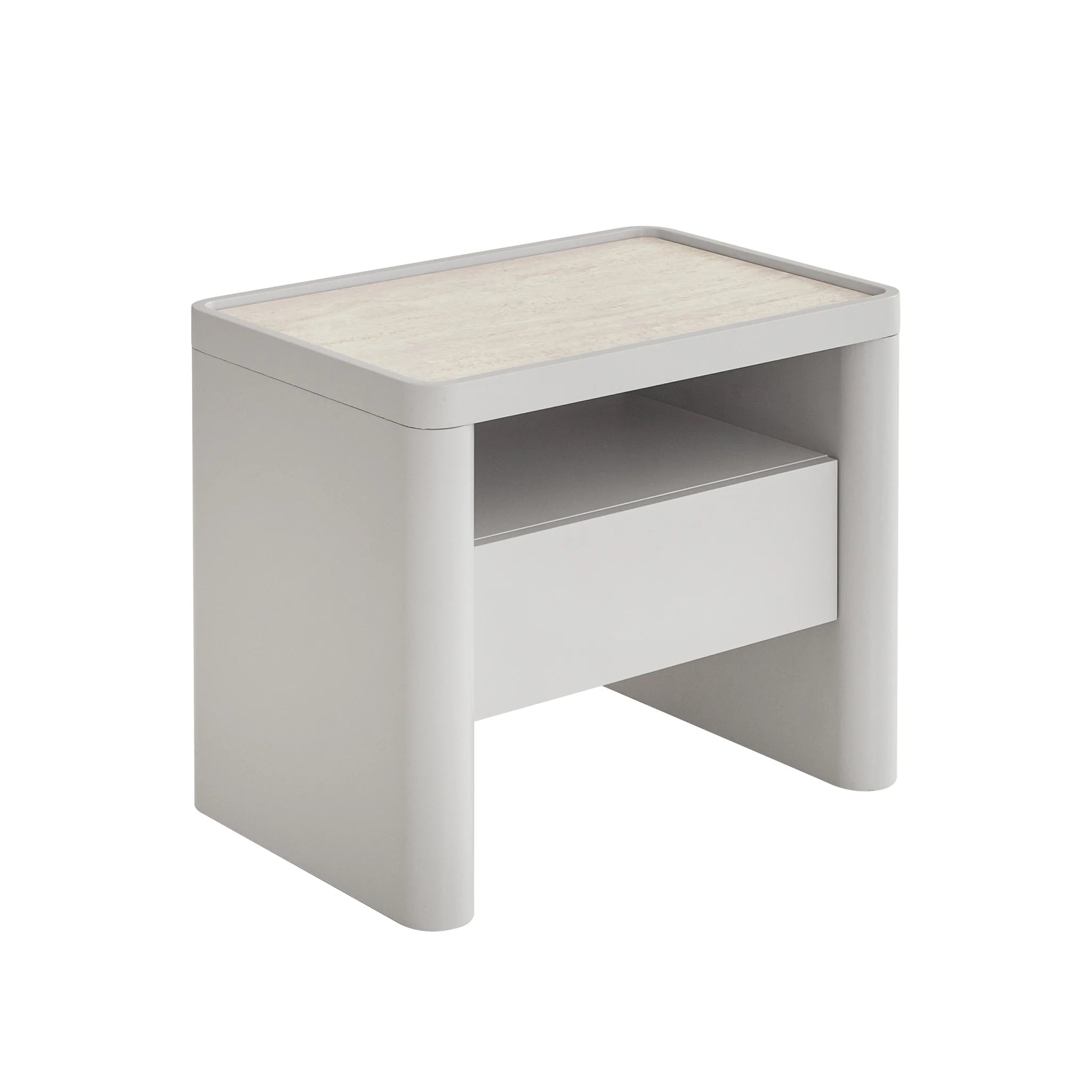 Showcasing Beliluna Glass Top Bedside Table - Warm Grey ST10539-IG Bedside Table by Calibre Furniturs