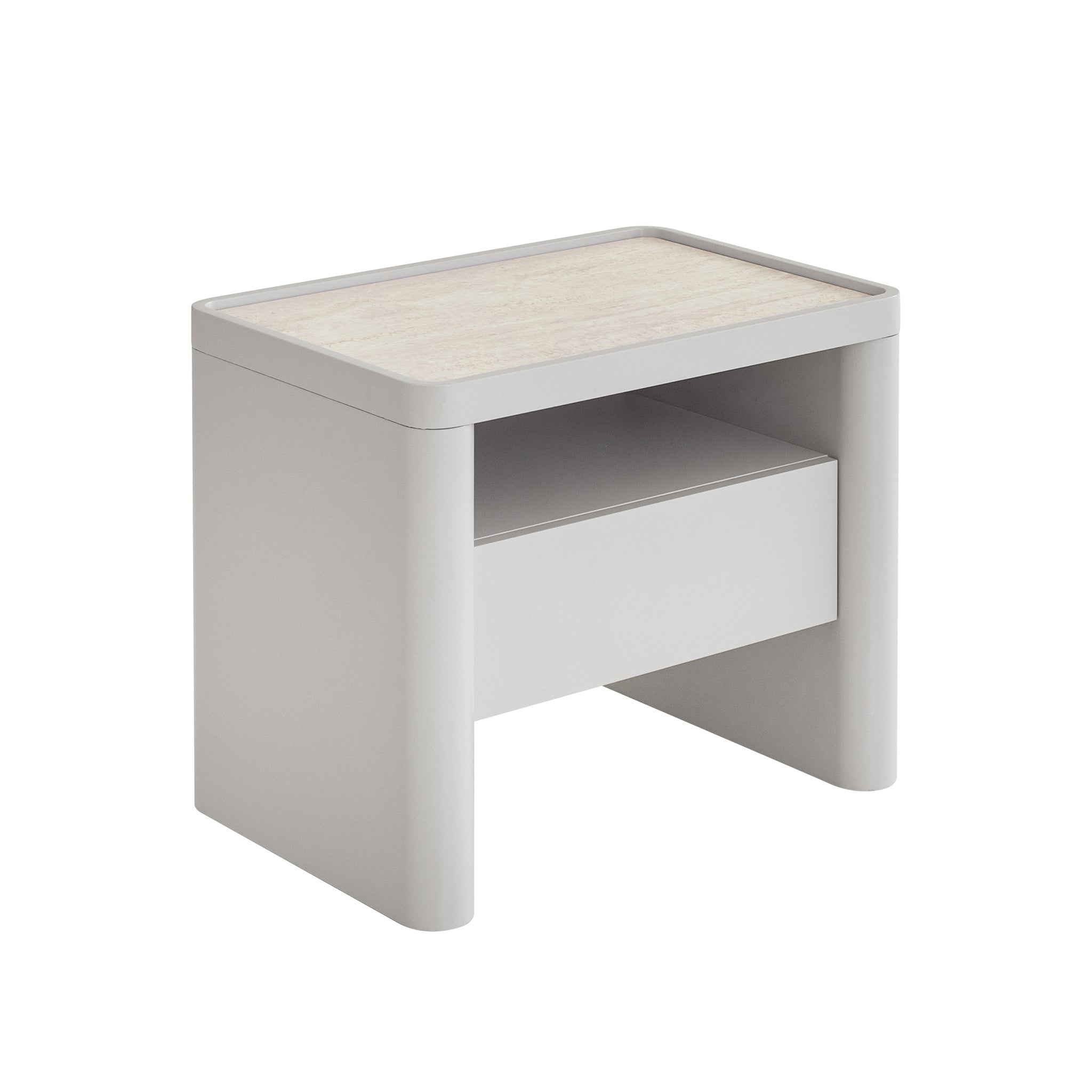 60cm Glass Top Bedside Table - Warm Grey