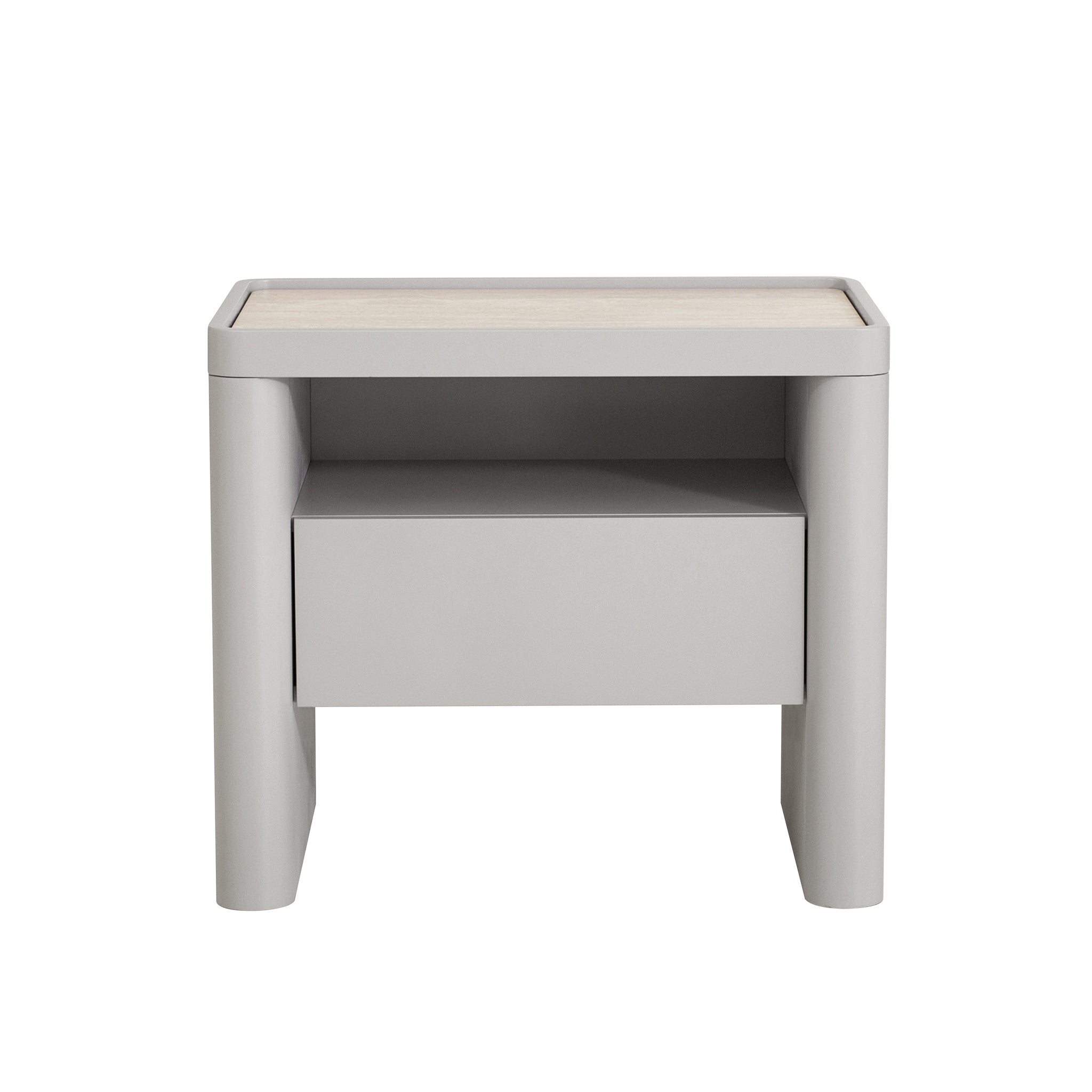 CST10539-IG 60cm Glass Top Bedside Table - Warm Grey