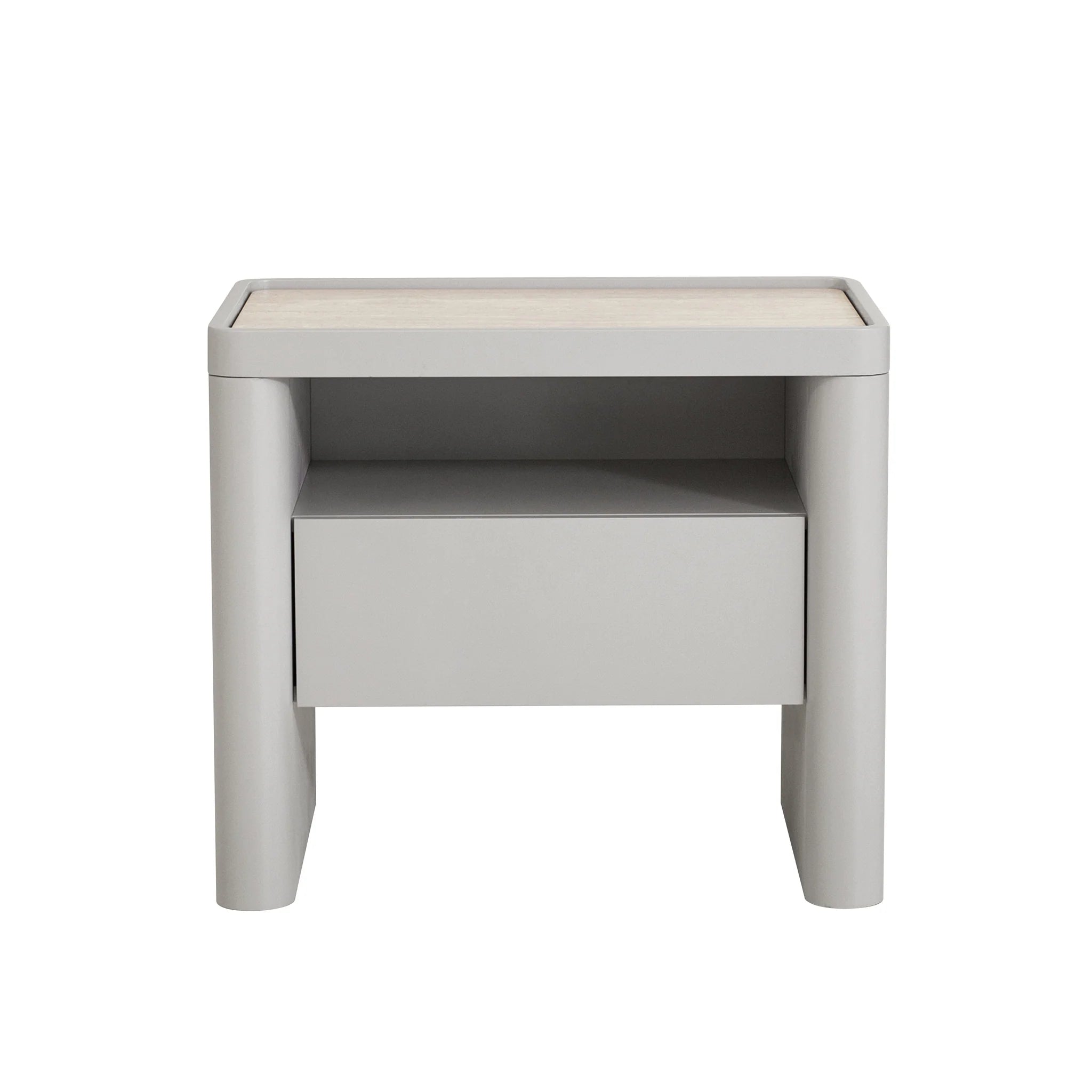Showcasing Beliluna Glass Top Bedside Table - Warm Grey ST10539-IG Bedside Table by Calibre Furniturs