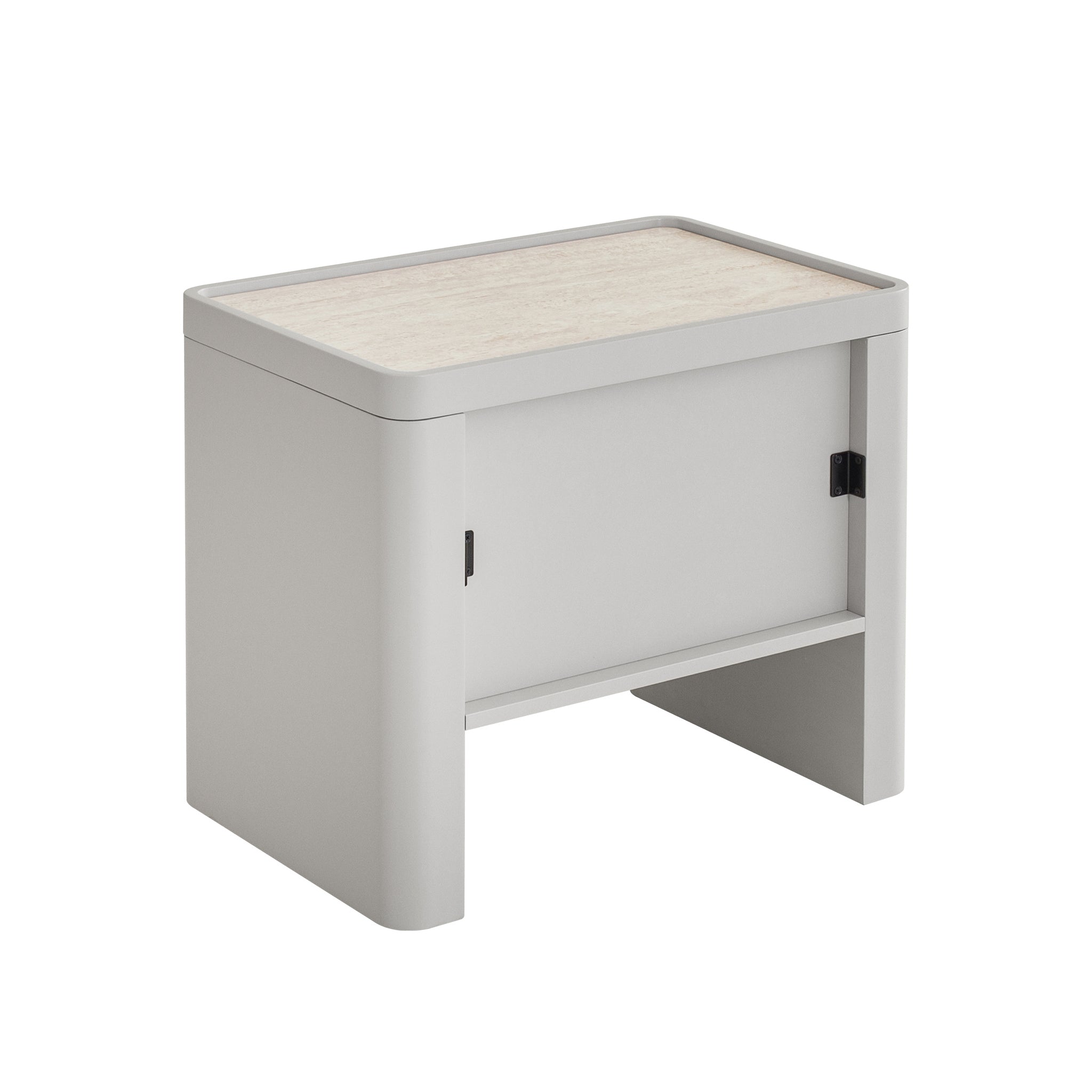 60cm Glass Top Bedside Table - Warm Grey