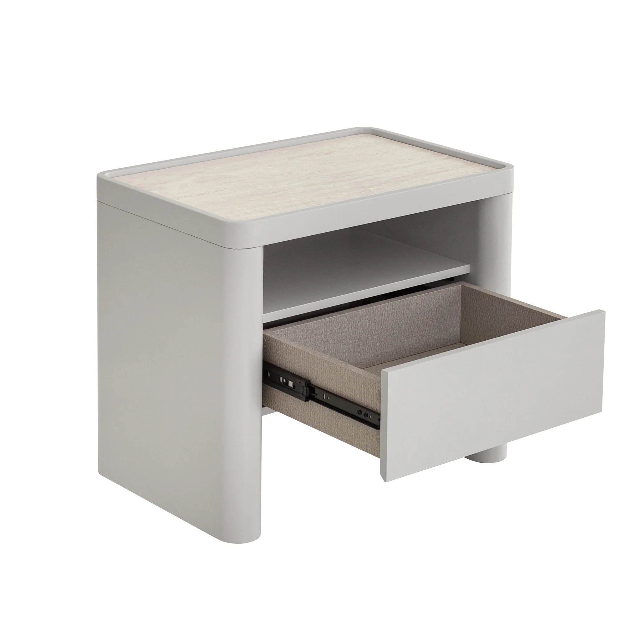 Beliluna Glass Top Bedside Table - Warm Grey