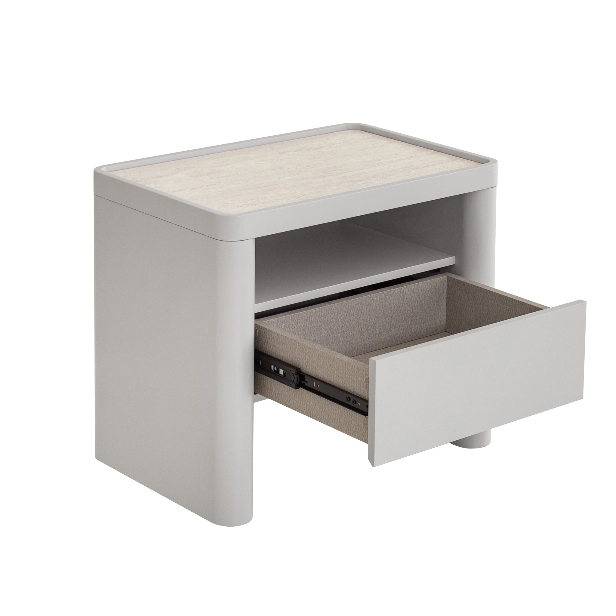 CST10539-IG 60cm Glass Top Bedside Table - Warm Grey