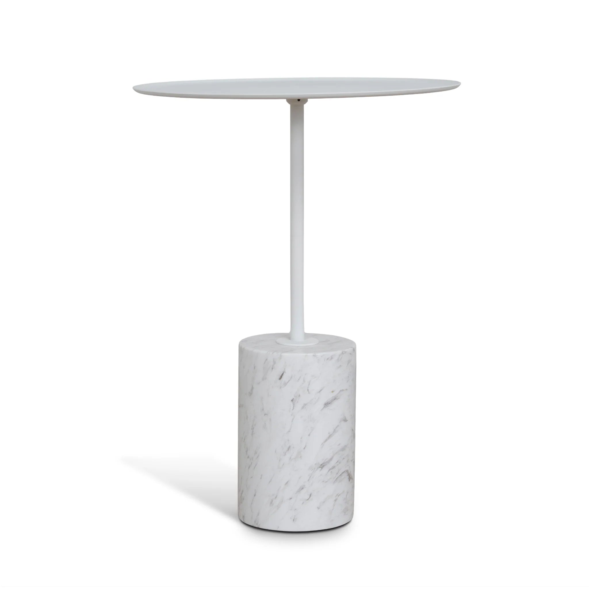 Showcasing Balimora 45cm Matte White Side Table - Carrara Marble ST10979-NY Side Table by Calibre Furniturs