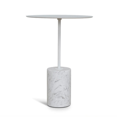 Showcasing Balimora 45cm Matte White Side Table - Carrara Marble ST10979-NY Side Table by Calibre Furniturs