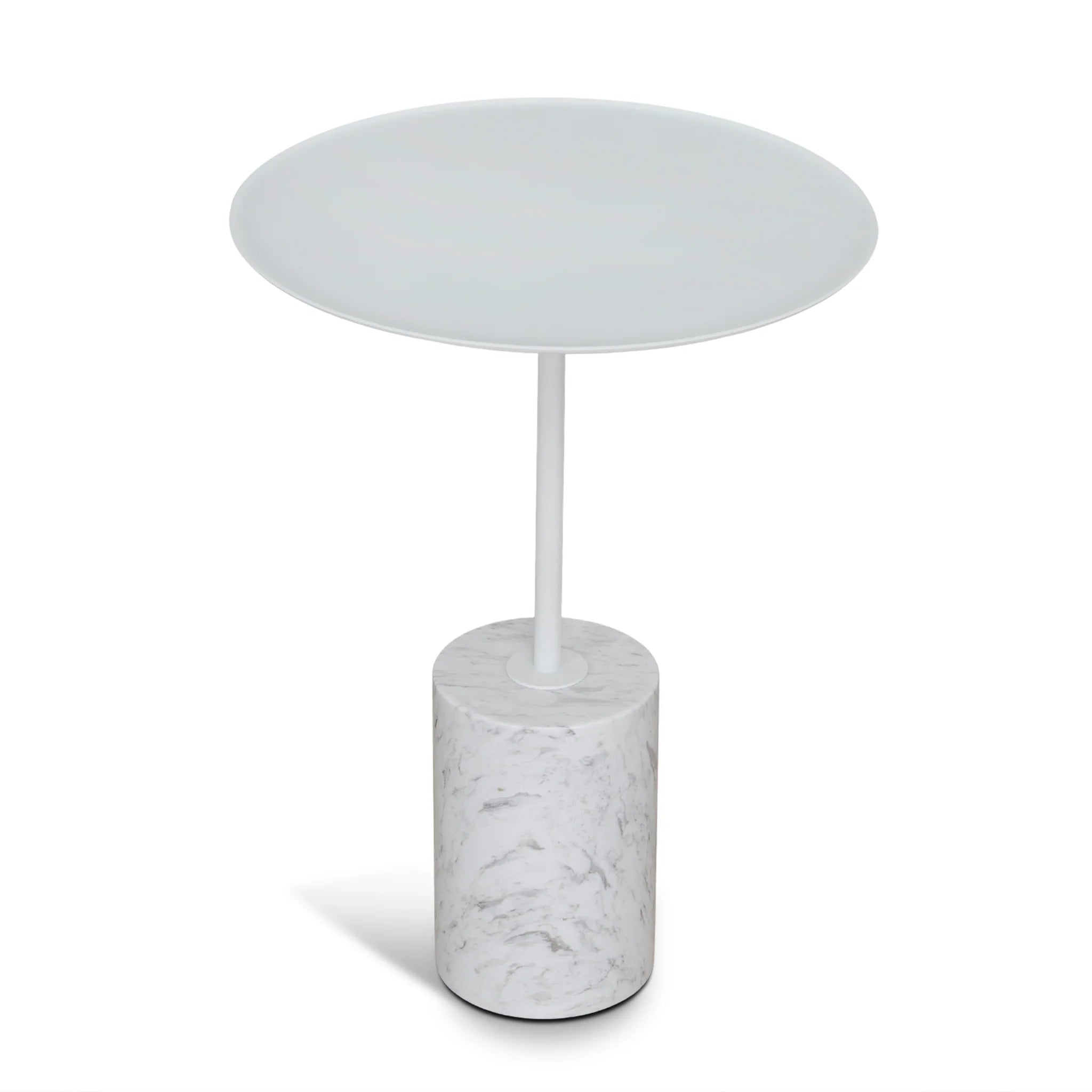 Showcasing Balimora 45cm Matte White Side Table - Carrara Marble ST10979-NY Side Table by Calibre Furniturs