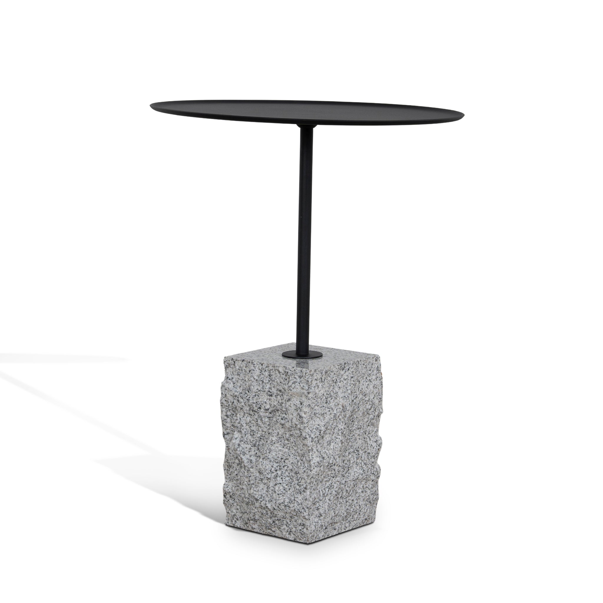 45cm Matte Black Side Table - Faceted Granite Marble