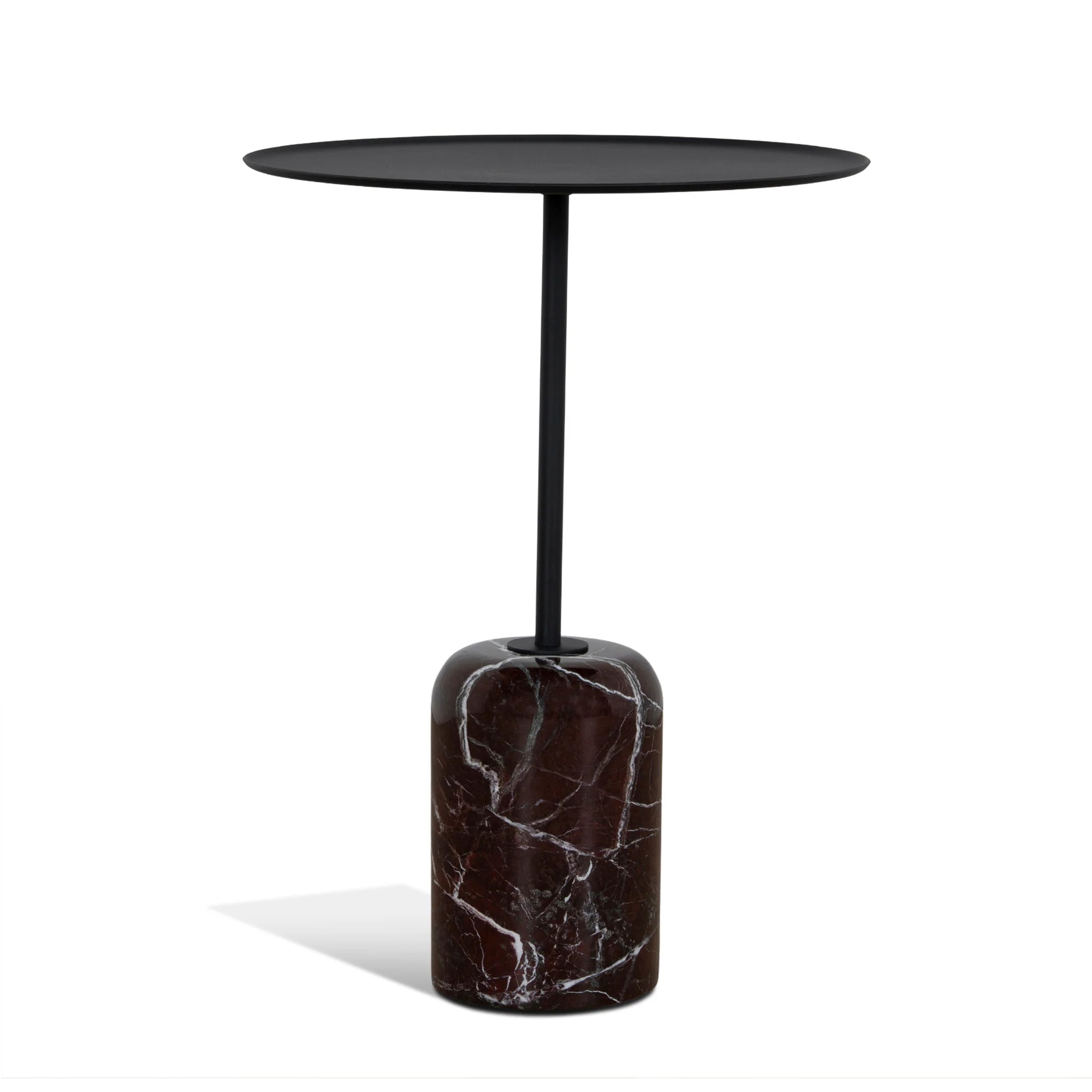Showcasing Vimosora 45cm Matte Black Side Table - Rosso Levanto Marble ST10981-NY Side Table by Calibre Furniturs