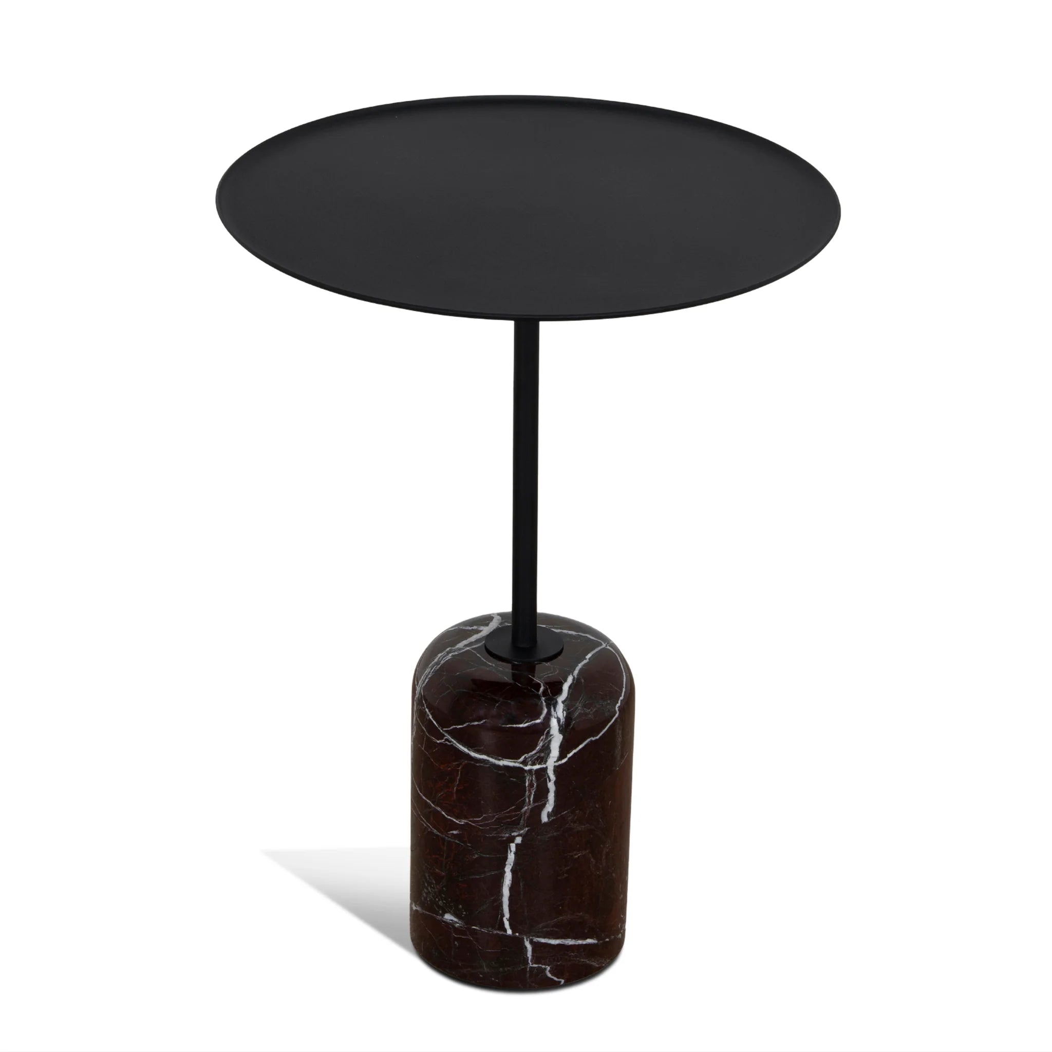 Showcasing Vimosora 45cm Matte Black Side Table - Rosso Levanto Marble ST10981-NY Side Table by Calibre Furniturs