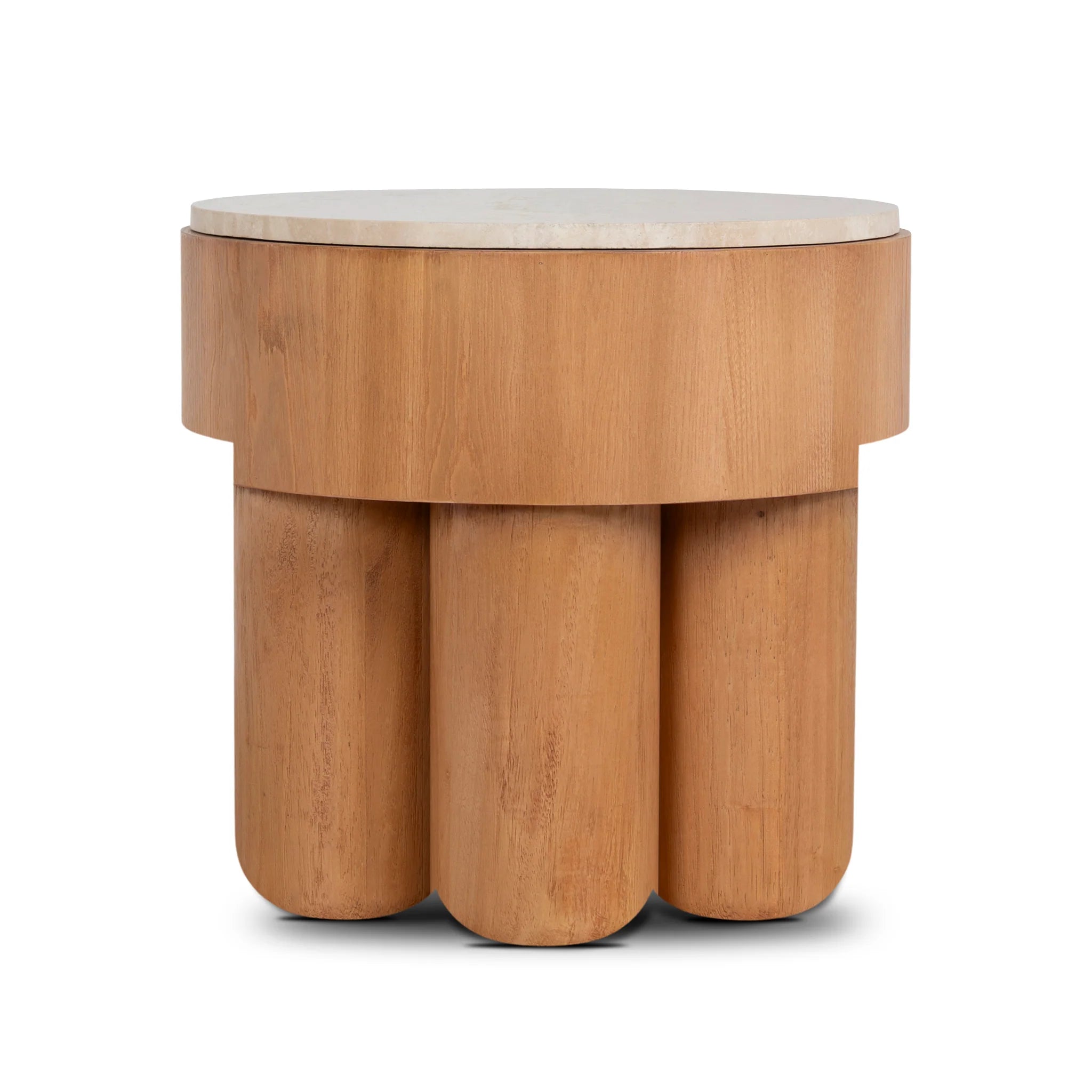 Showcasing Keralo 50cm Round Travertine Side Table - Natural ST12149-NI Side Table by Calibre Furniturs
