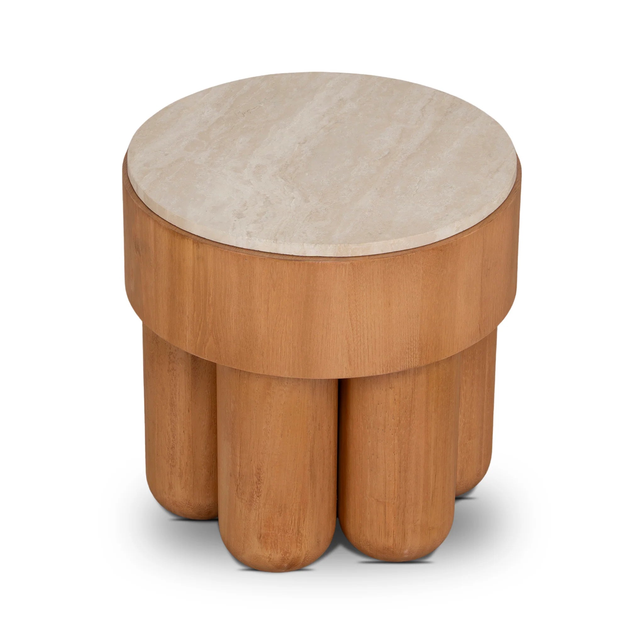 Showcasing Keralo 50cm Round Travertine Side Table - Natural ST12149-NI Side Table by Calibre Furniturs
