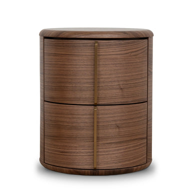 Showcasing Pilosora 46cm Round Bedside Table - Walnut ST12279-CN Bedside Table by Calibre Furniturs