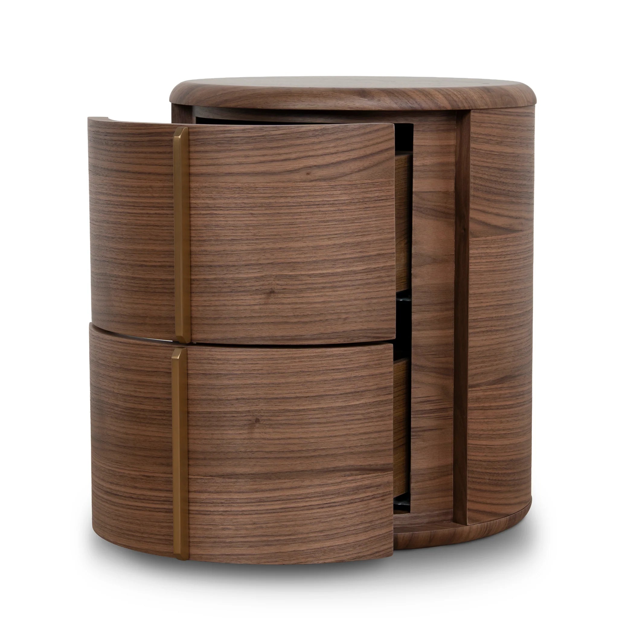 Showcasing Pilosora 46cm Round Bedside Table - Walnut ST12279-CN Bedside Table by Calibre Furniturs