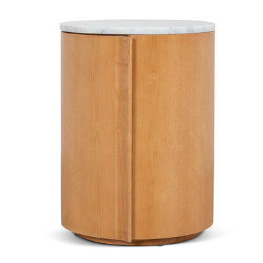 Showcasing Kilara Round Bedside Table - Natural ST12355-NI Bedside Table by Calibre Furniturs