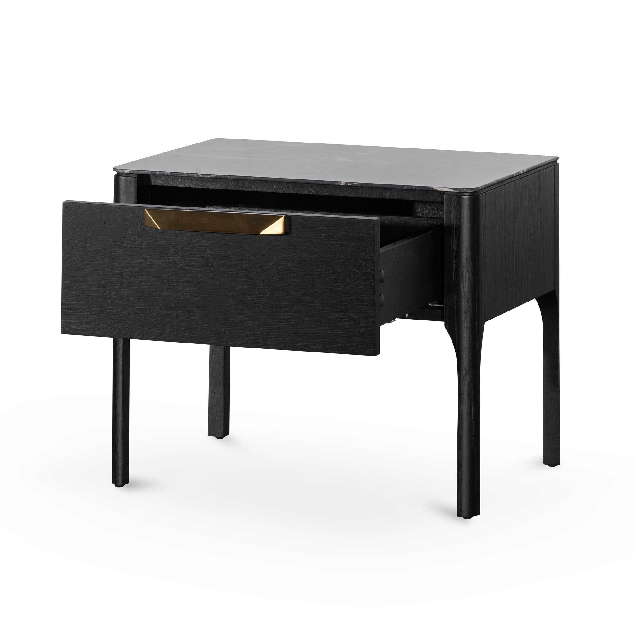 Bedside Table - Black with Porcelain Marble Top