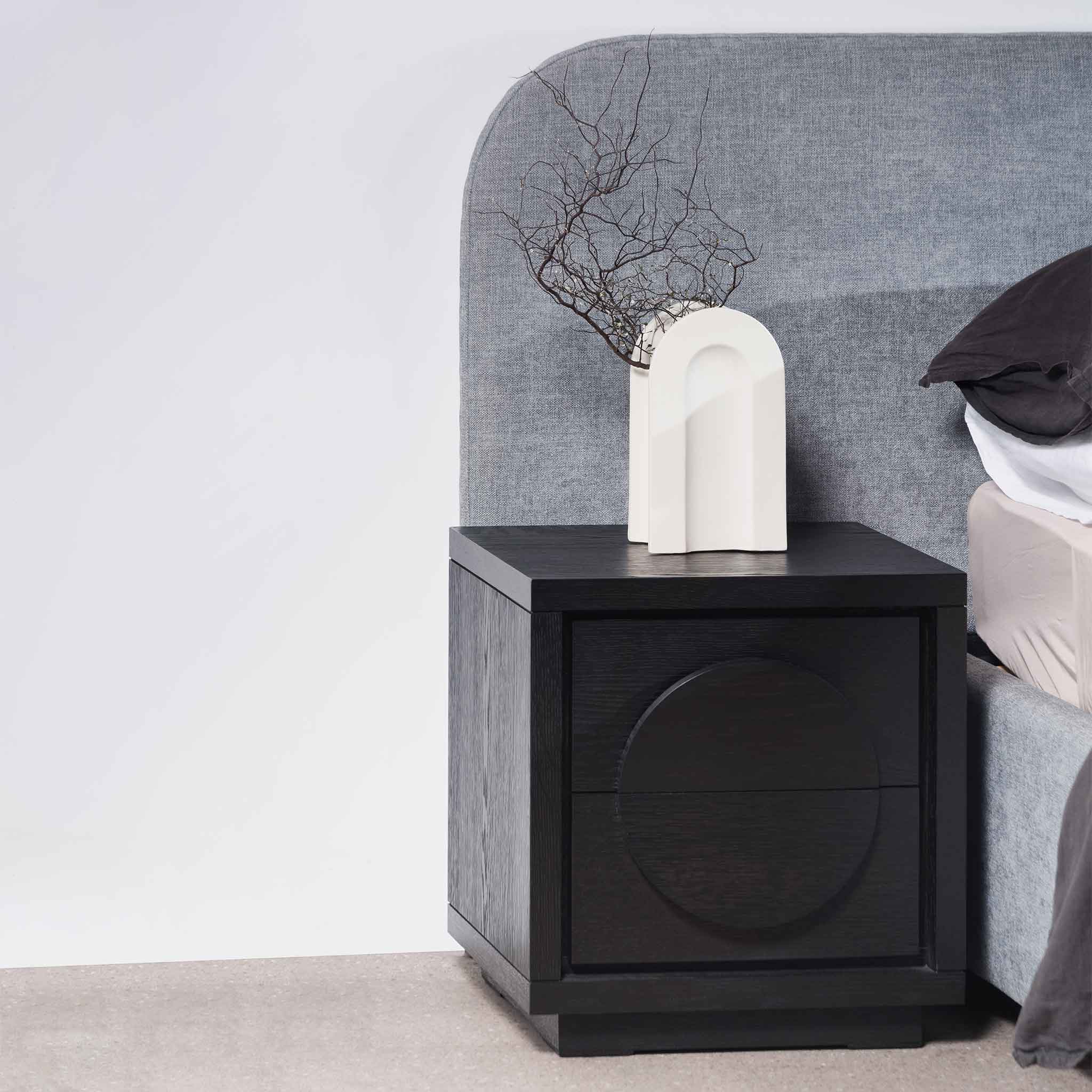 Perasena Bedside Table - Textured Espresso Black