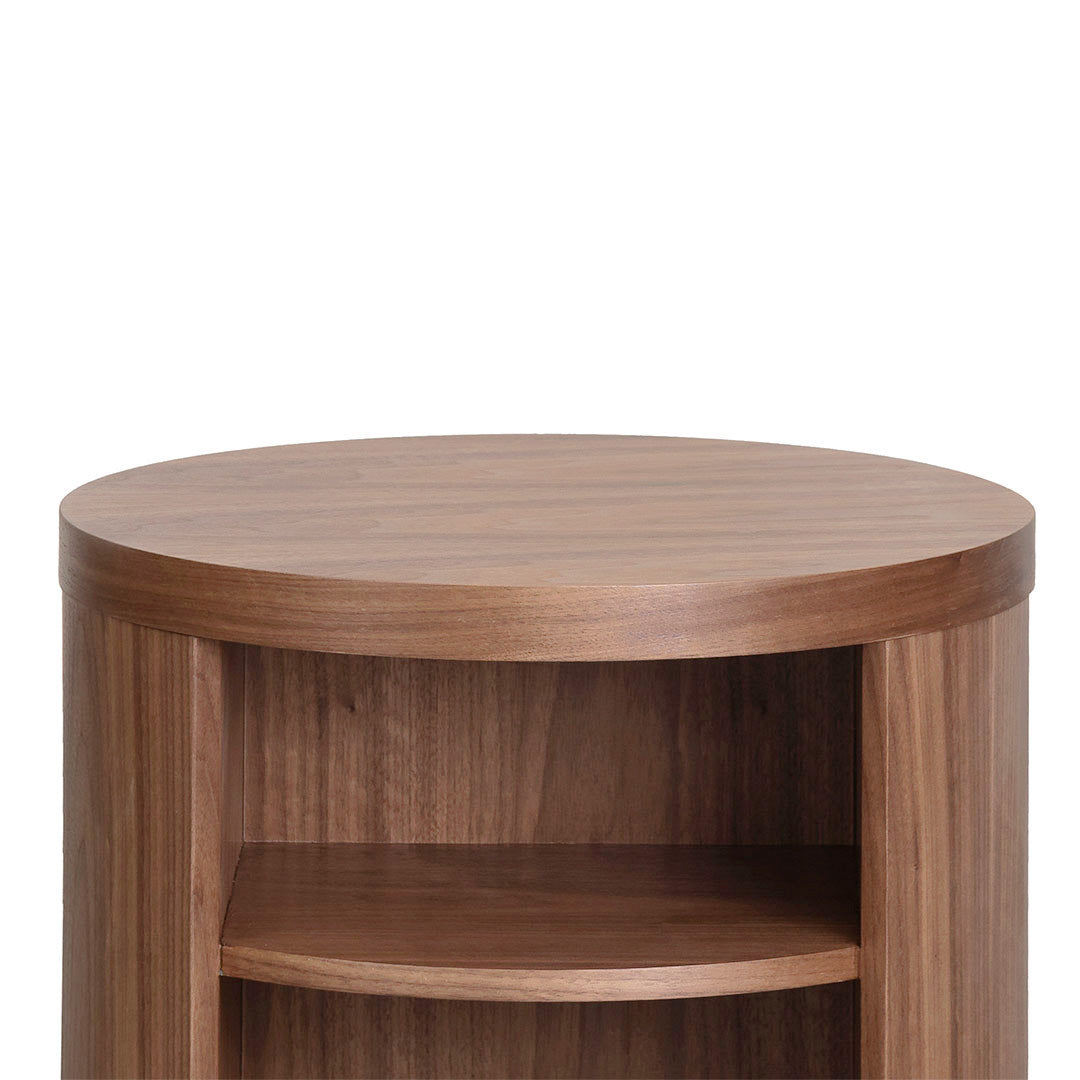 Round Wooden Bedside Table - Walnut - image 6