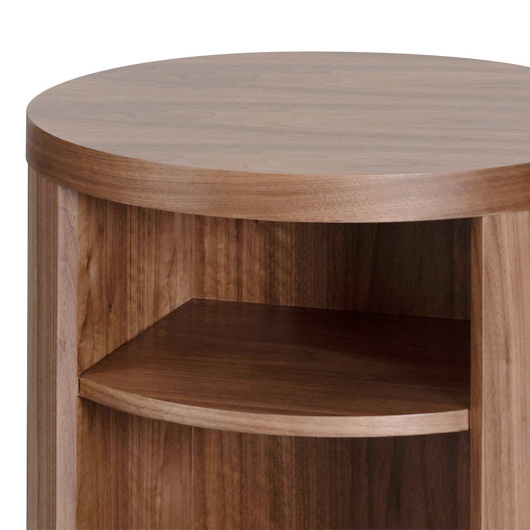 Round Wooden Bedside Table - Walnut - image 4