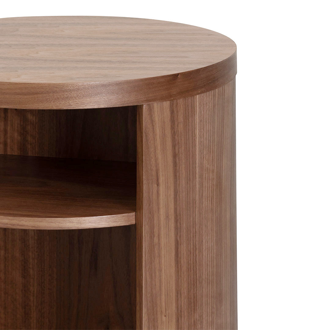 Round Wooden Bedside Table - Walnut - image 7