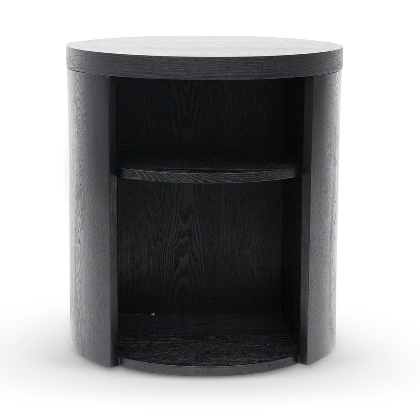 Round Wooden Bedside Table - Black Mountain