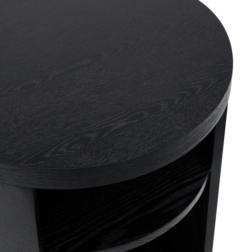 Round Wooden Bedside Table - Black Mountain