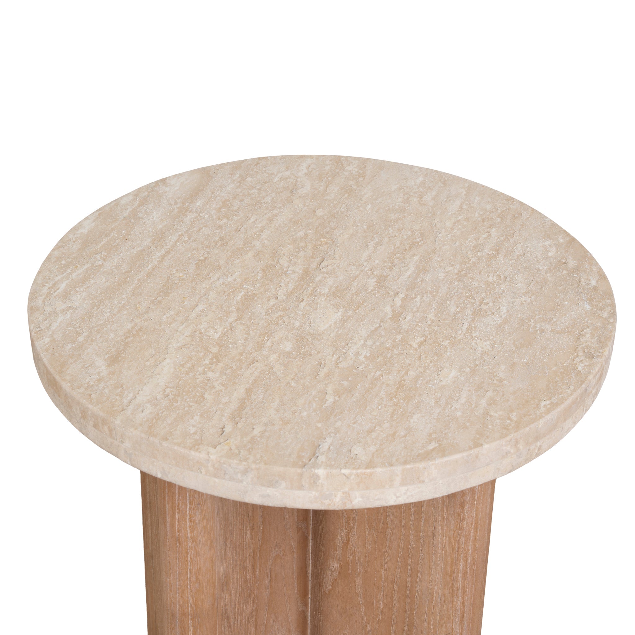 Travertine Marble Round Side Table - Light Natural Elm - image 10