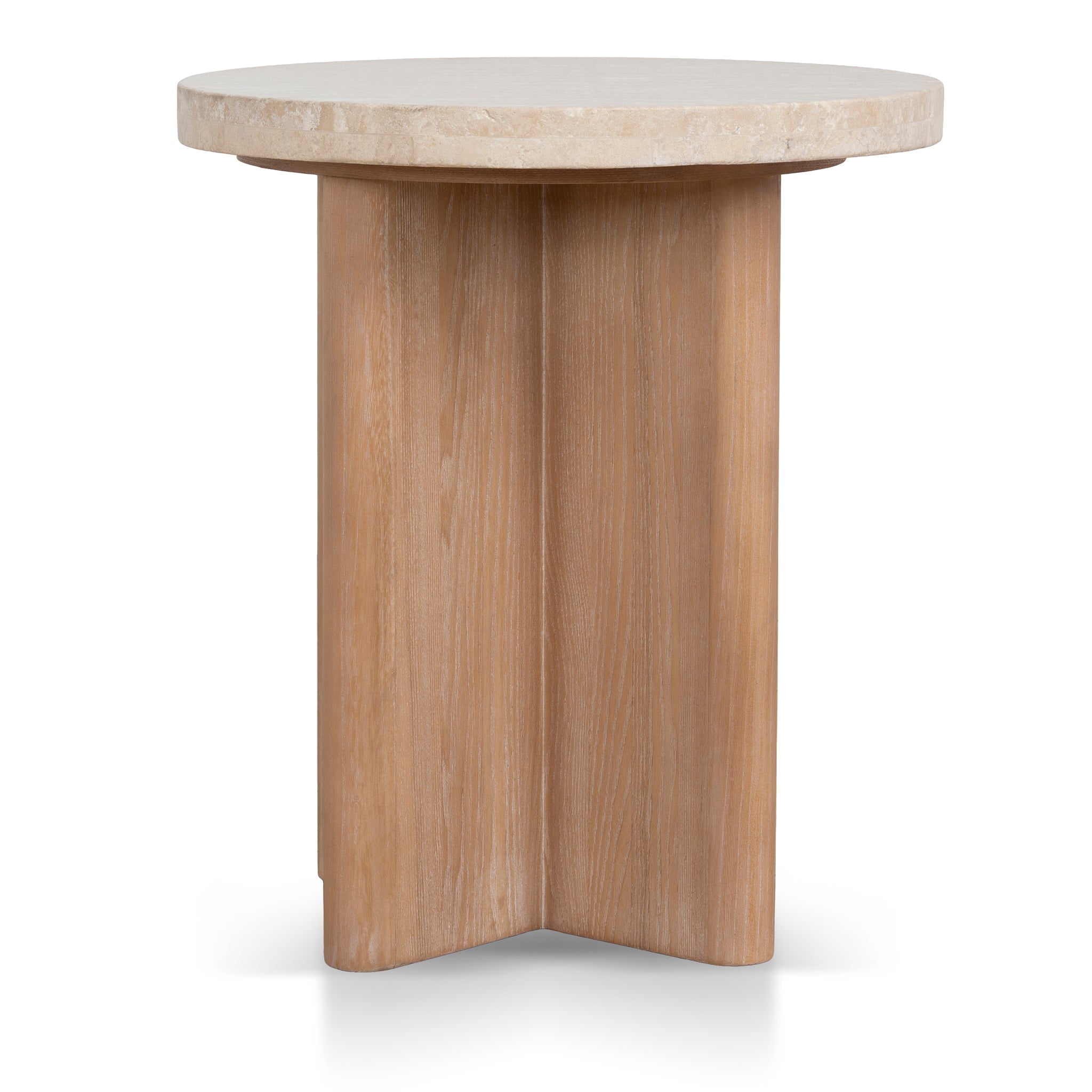 Travertine Marble Round Side Table - Light Natural Elm - image 2