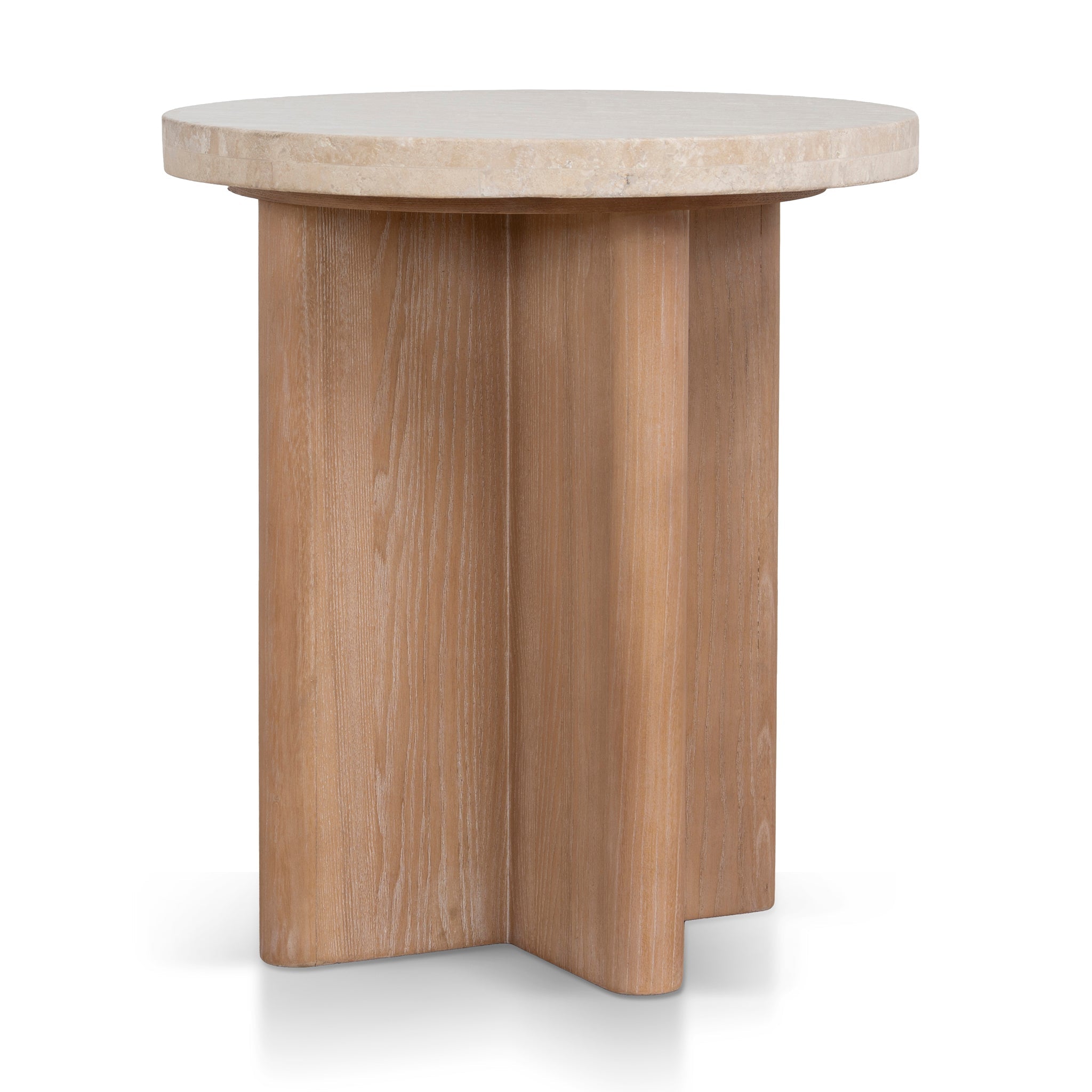 Travertine Marble Round Side Table - Light Natural Elm