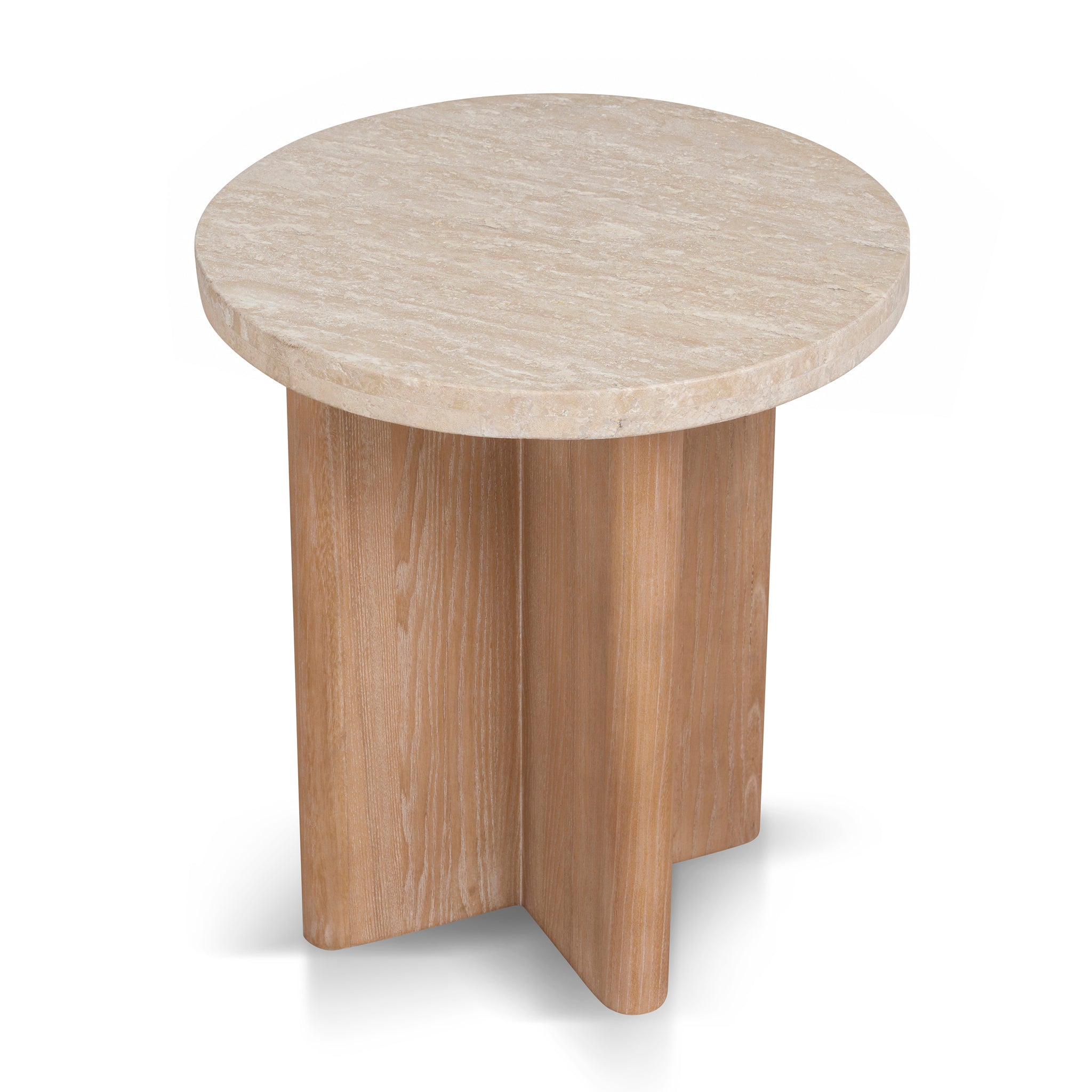 Travertine Marble Round Side Table - Light Natural Elm - image 4