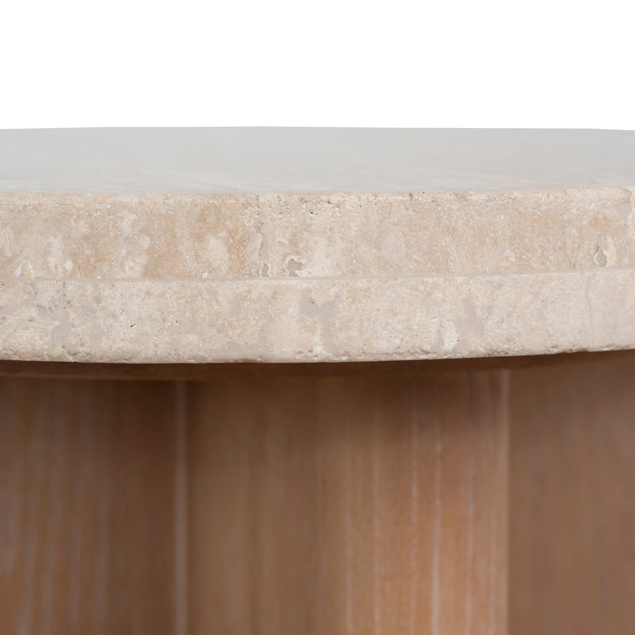 Travertine Marble Round Side Table - Light Natural Elm - image 5