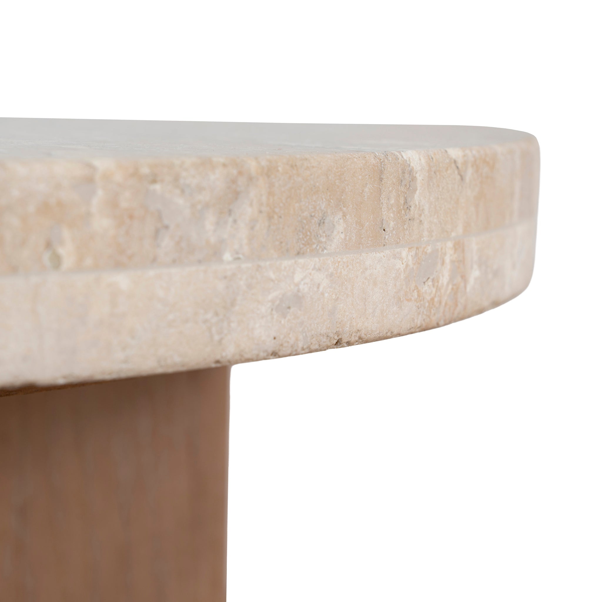 Travertine Marble Round Side Table - Light Natural Elm - image 6