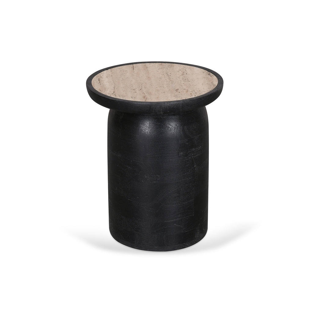 40cm Travertine Top Side Table - Black - image 2