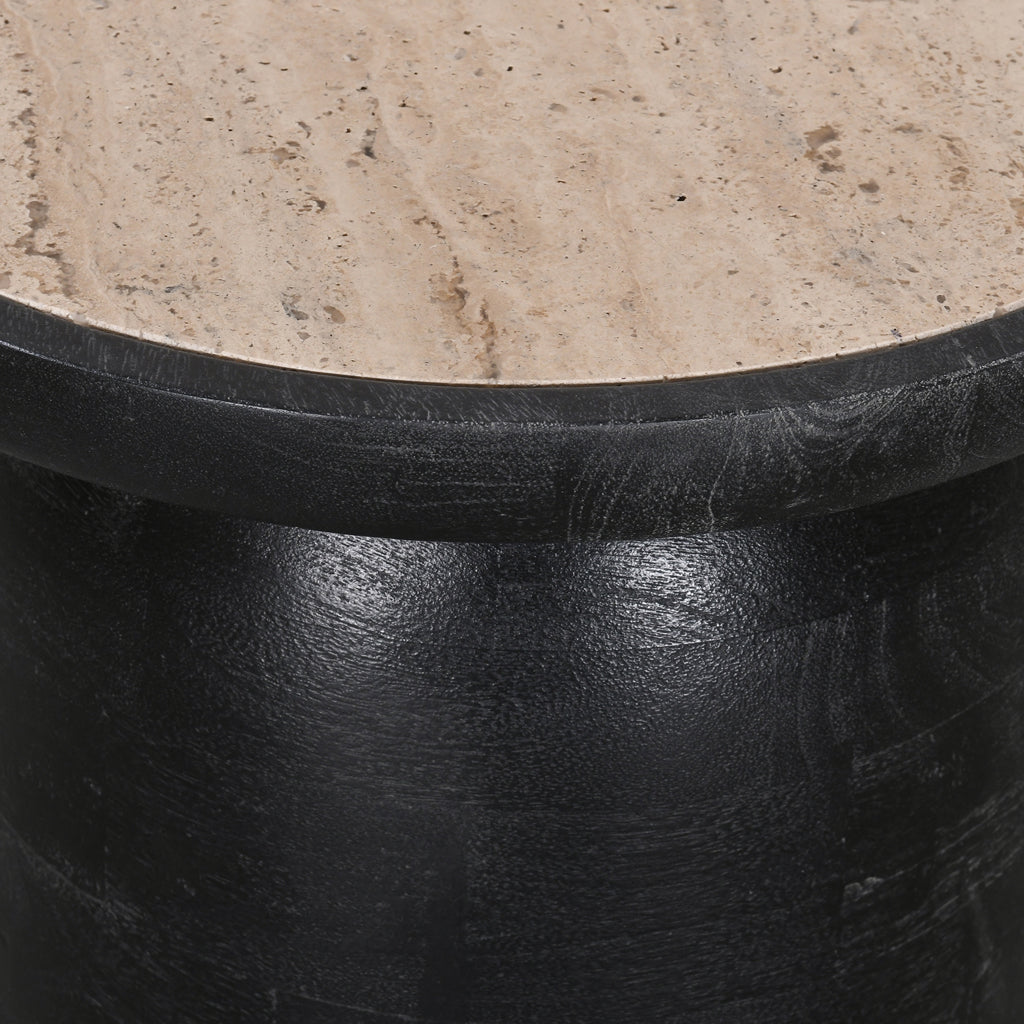 40cm Travertine Top Side Table - Black - image 6