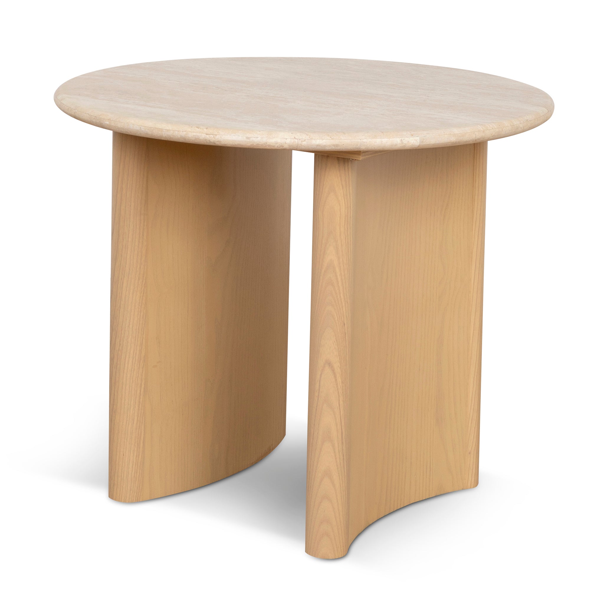 60cm Travertine Top Side Table - Creme Ash