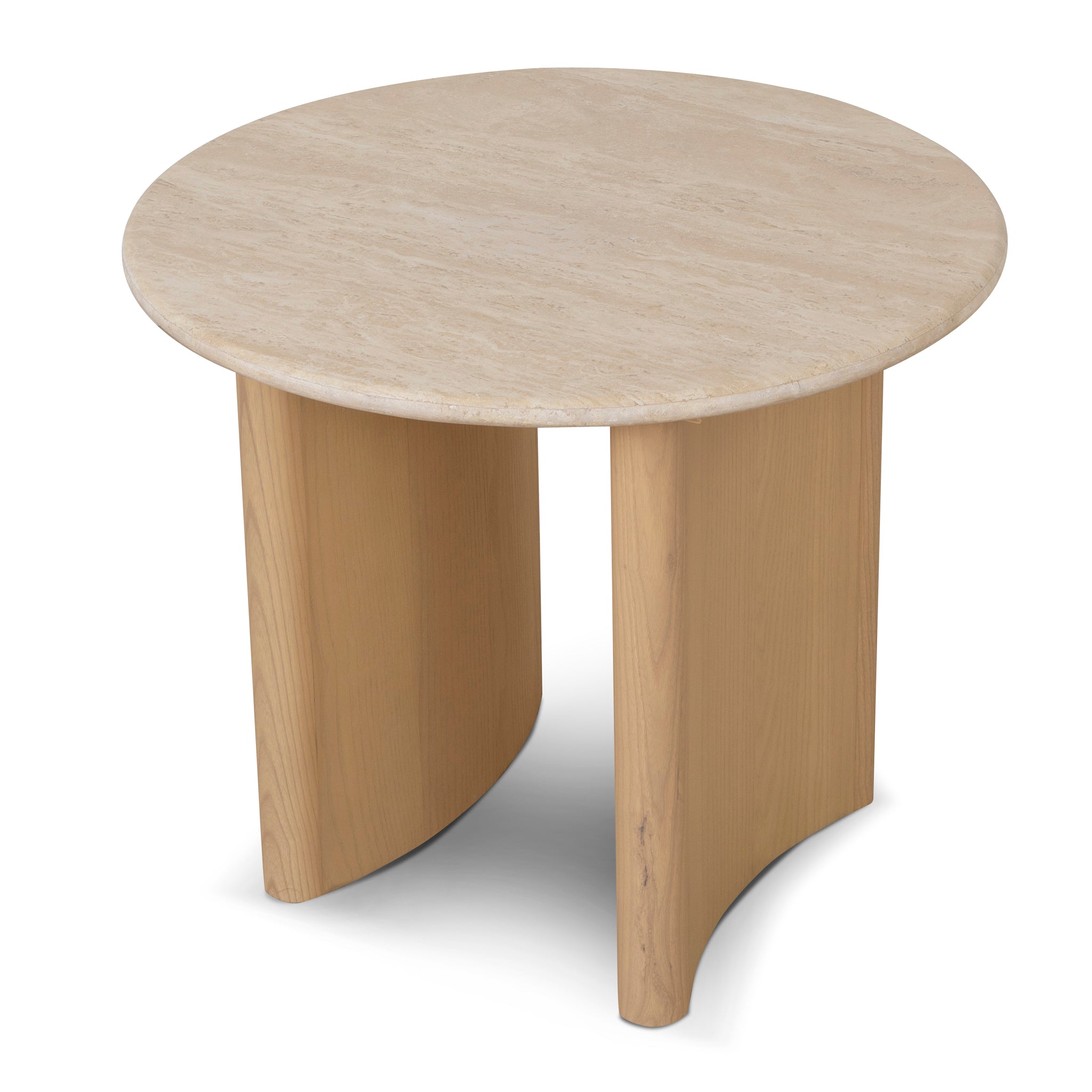 60cm Travertine Top Side Table - Creme Ash