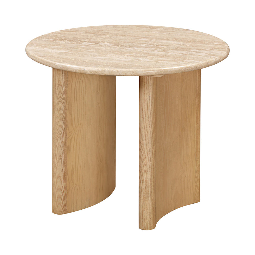 60cm Travertine Top Side Table - Crème Ash