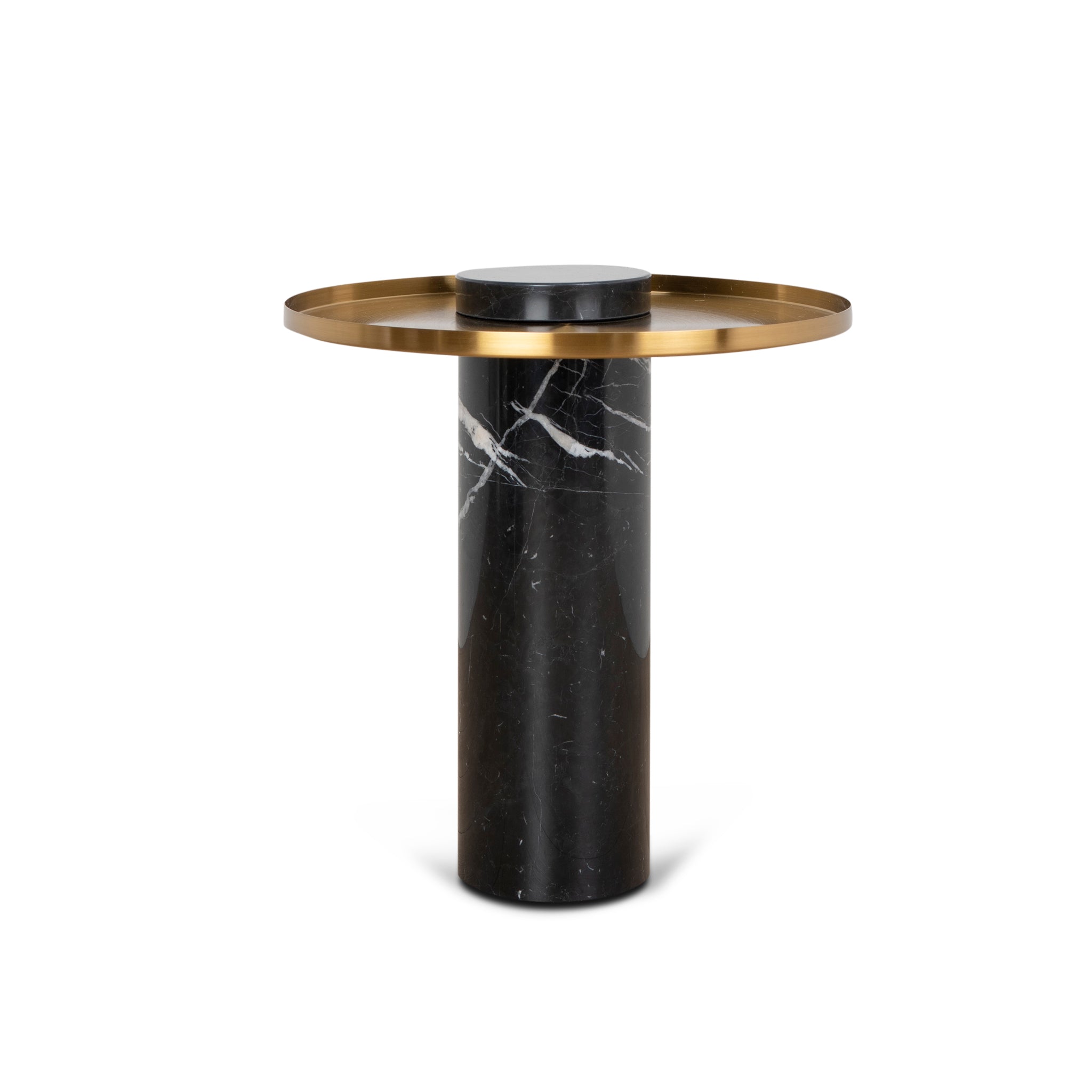 40cm Round Brushed Gold Side Table - Black Marble - image 2